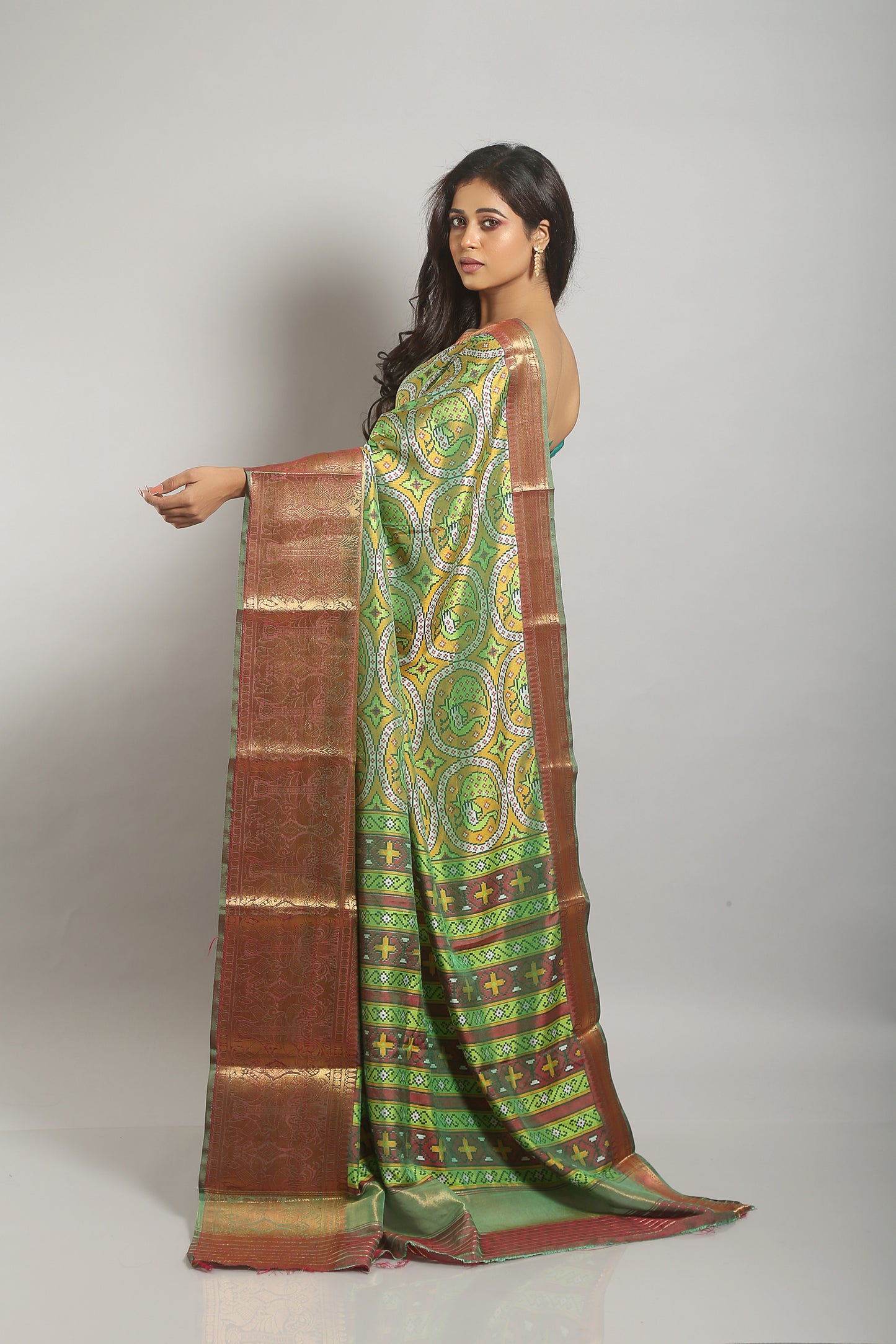 Dense Grassplot Ikkat Saree