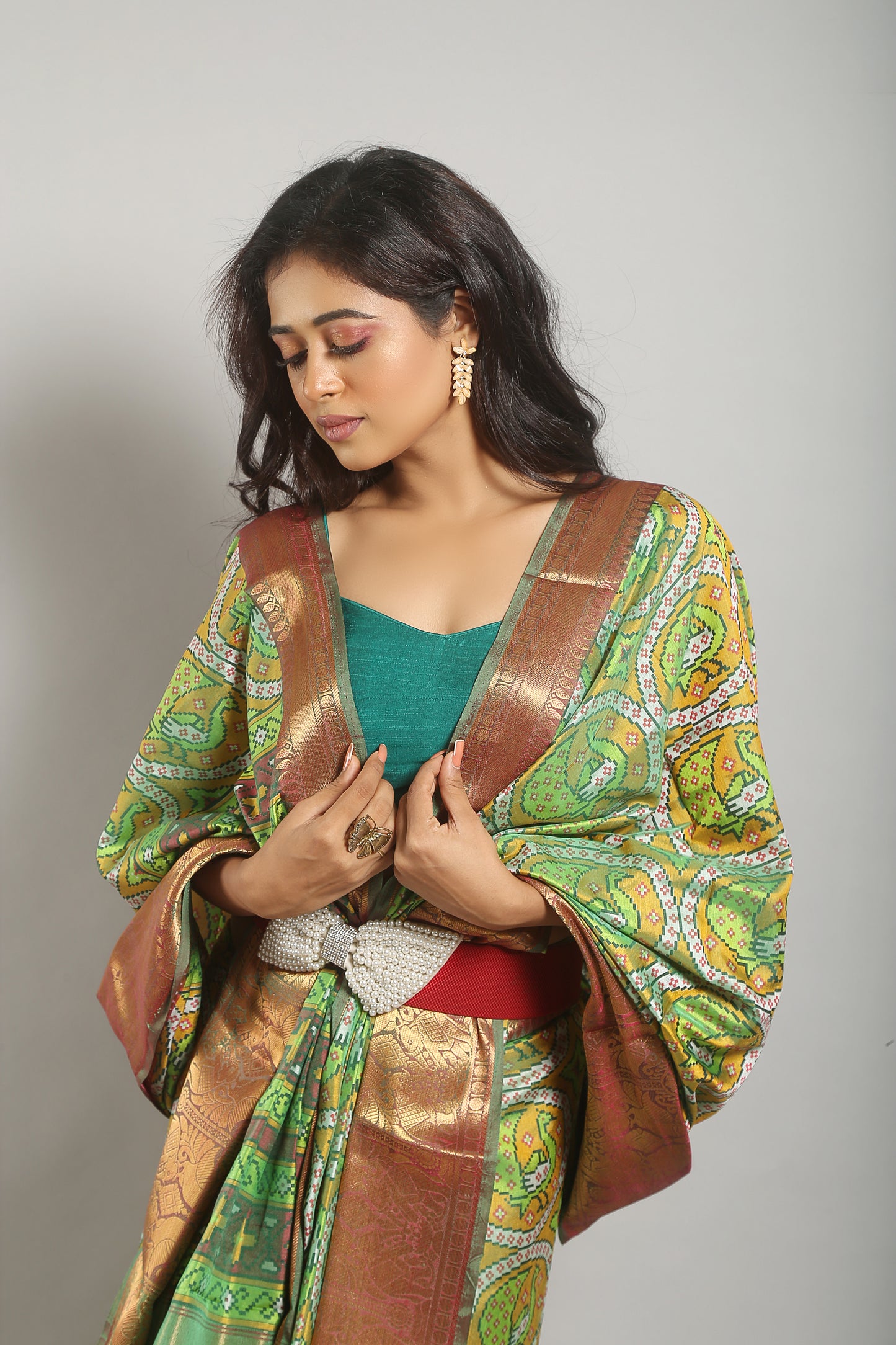 Dense Grassplot Ikkat Saree