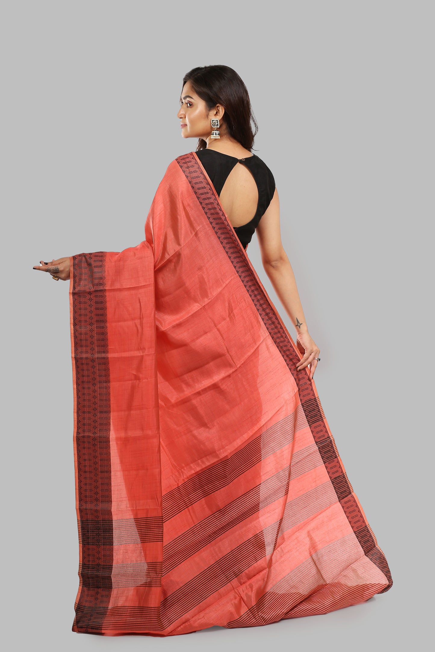 Discreet Peach Raw Silk Saree