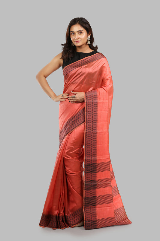 Discreet Peach Raw Silk Saree