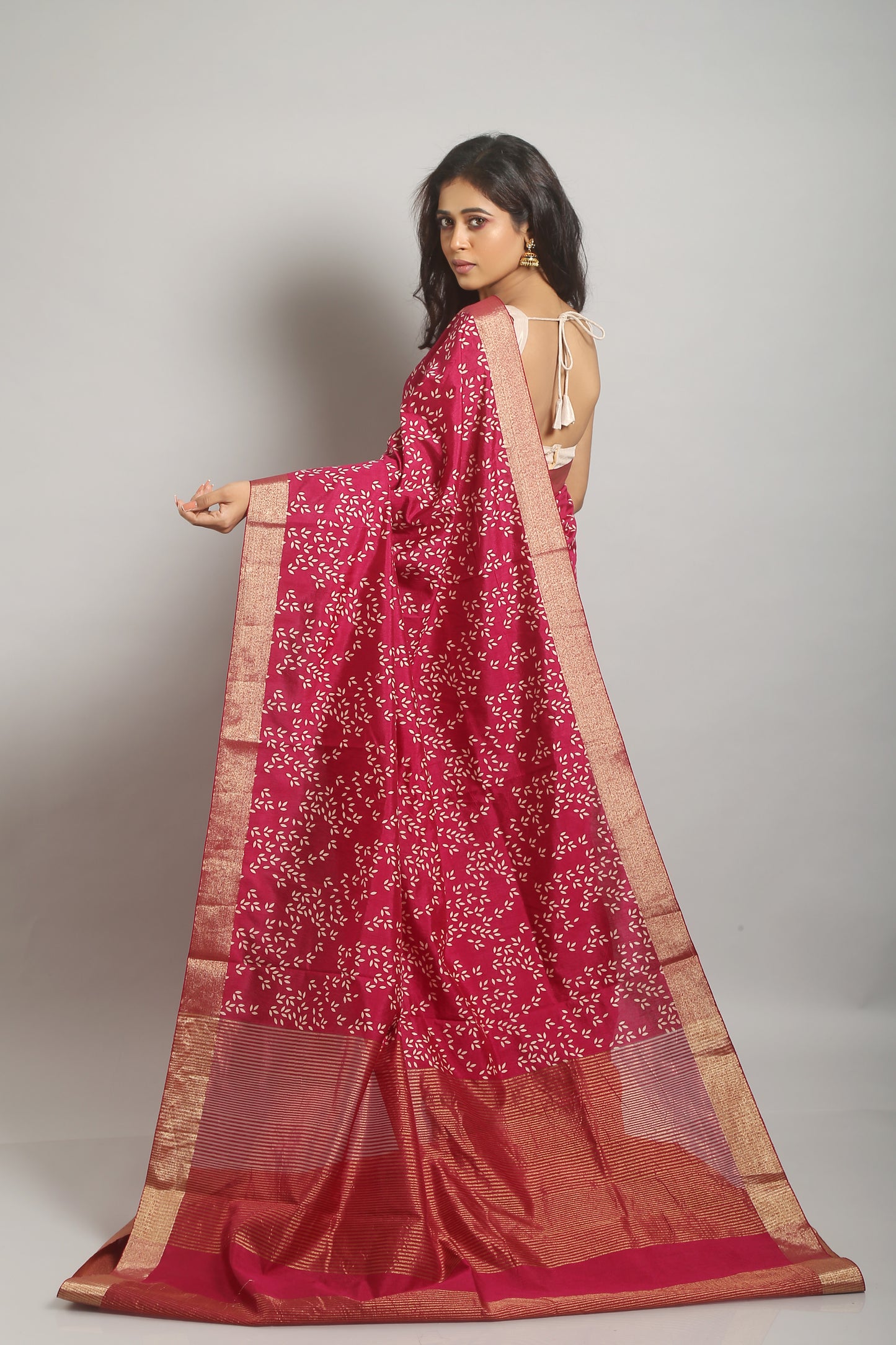 Dreamy Fuchsia Tussar Saree