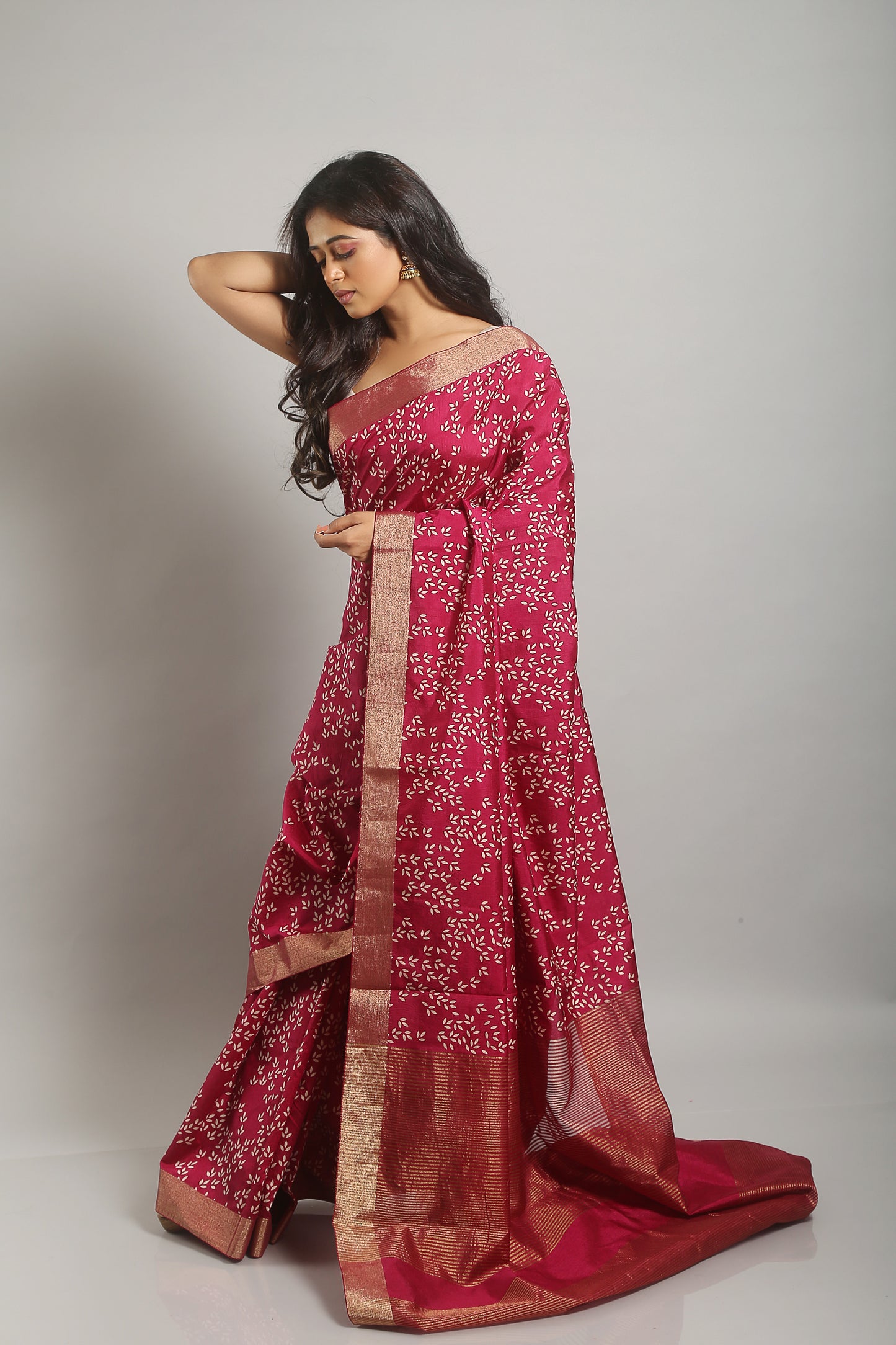 Dreamy Fuchsia Tussar Saree