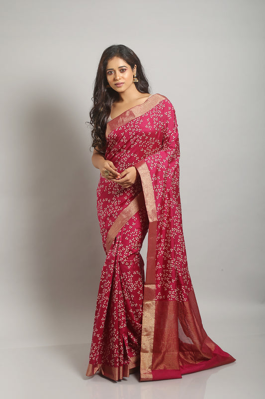 Dreamy Fuchsia Tussar Saree