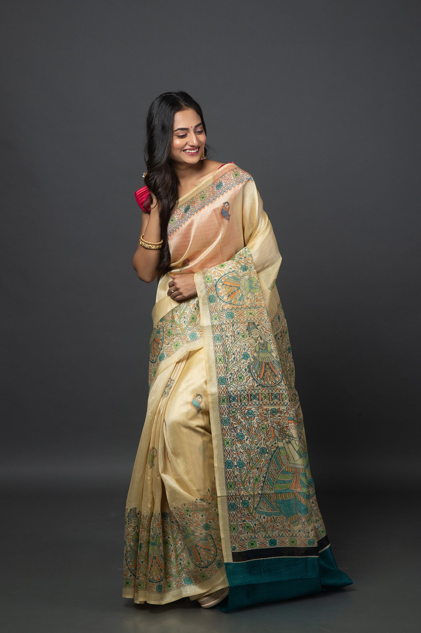 Dull Pearly Synthetic Saree