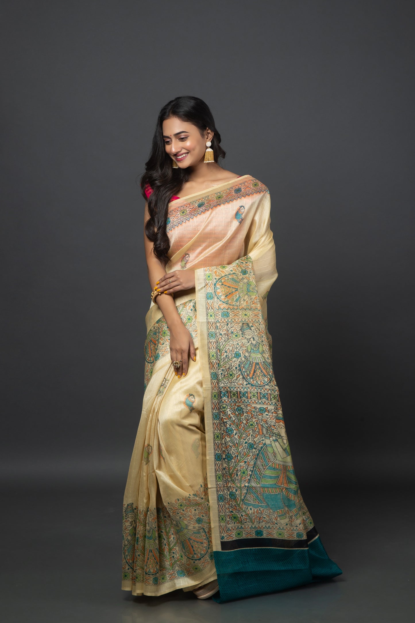 Dull Pearly Synthetic Saree