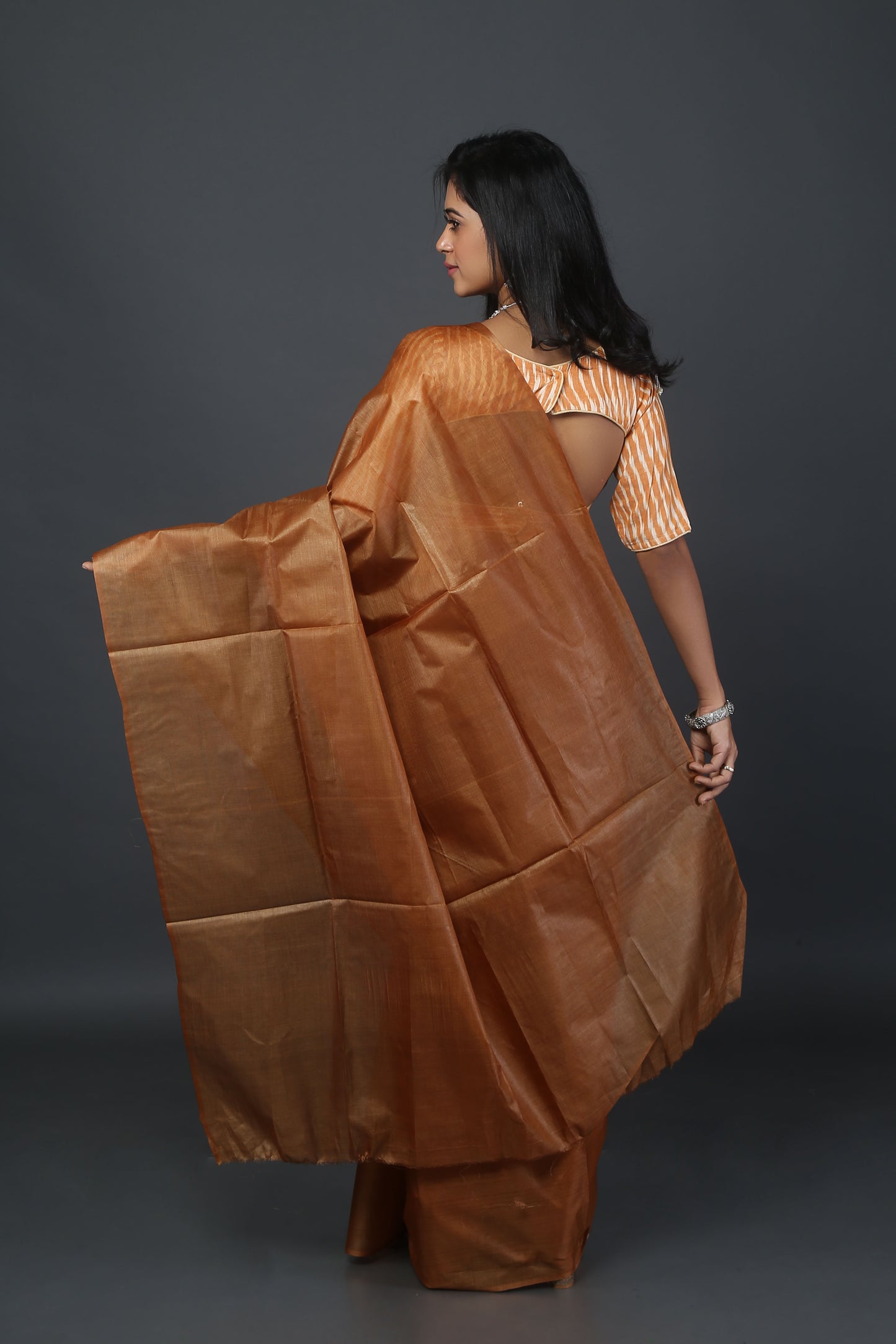 Earthy Brown Tussar Saree