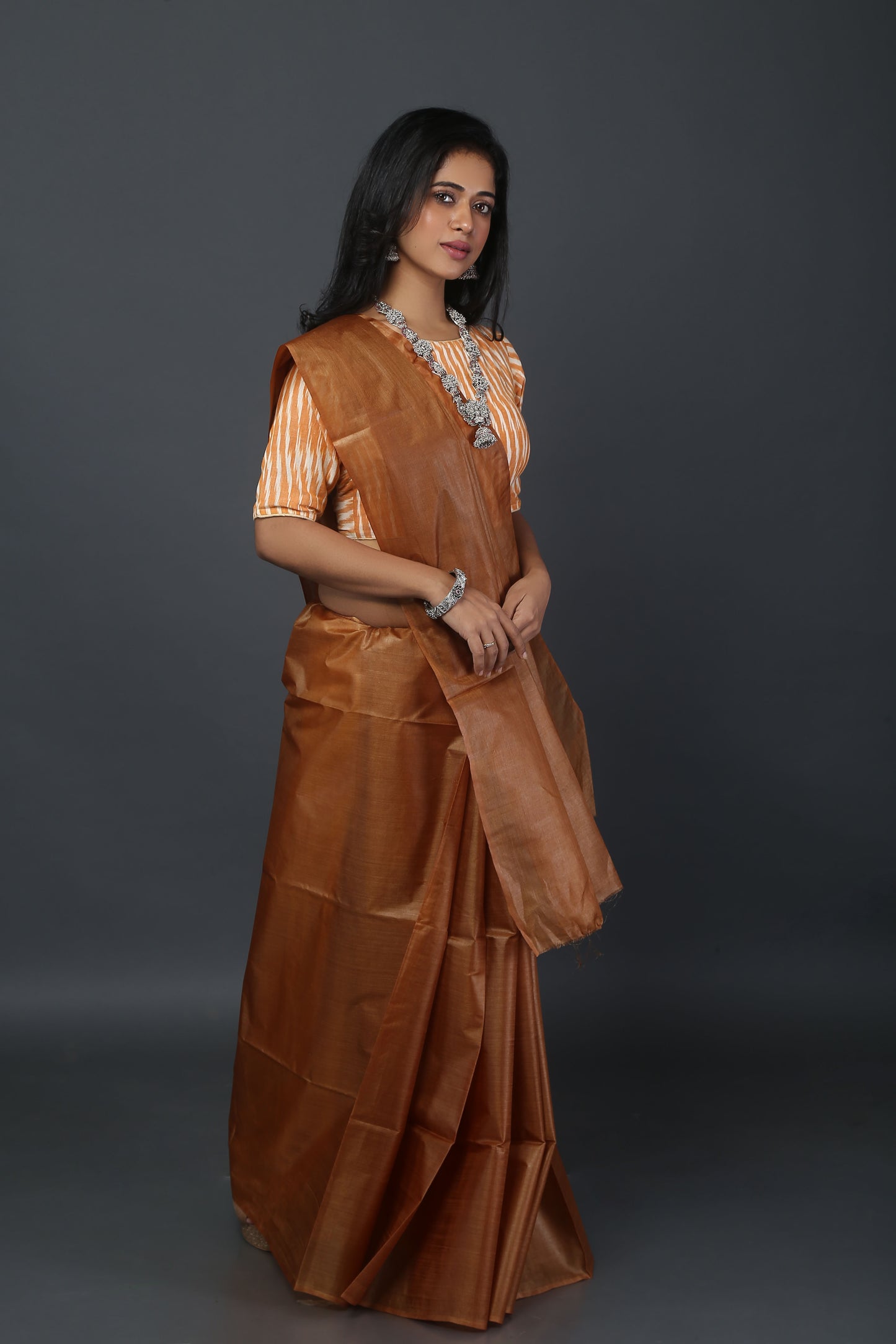 Earthy Brown Tussar Saree