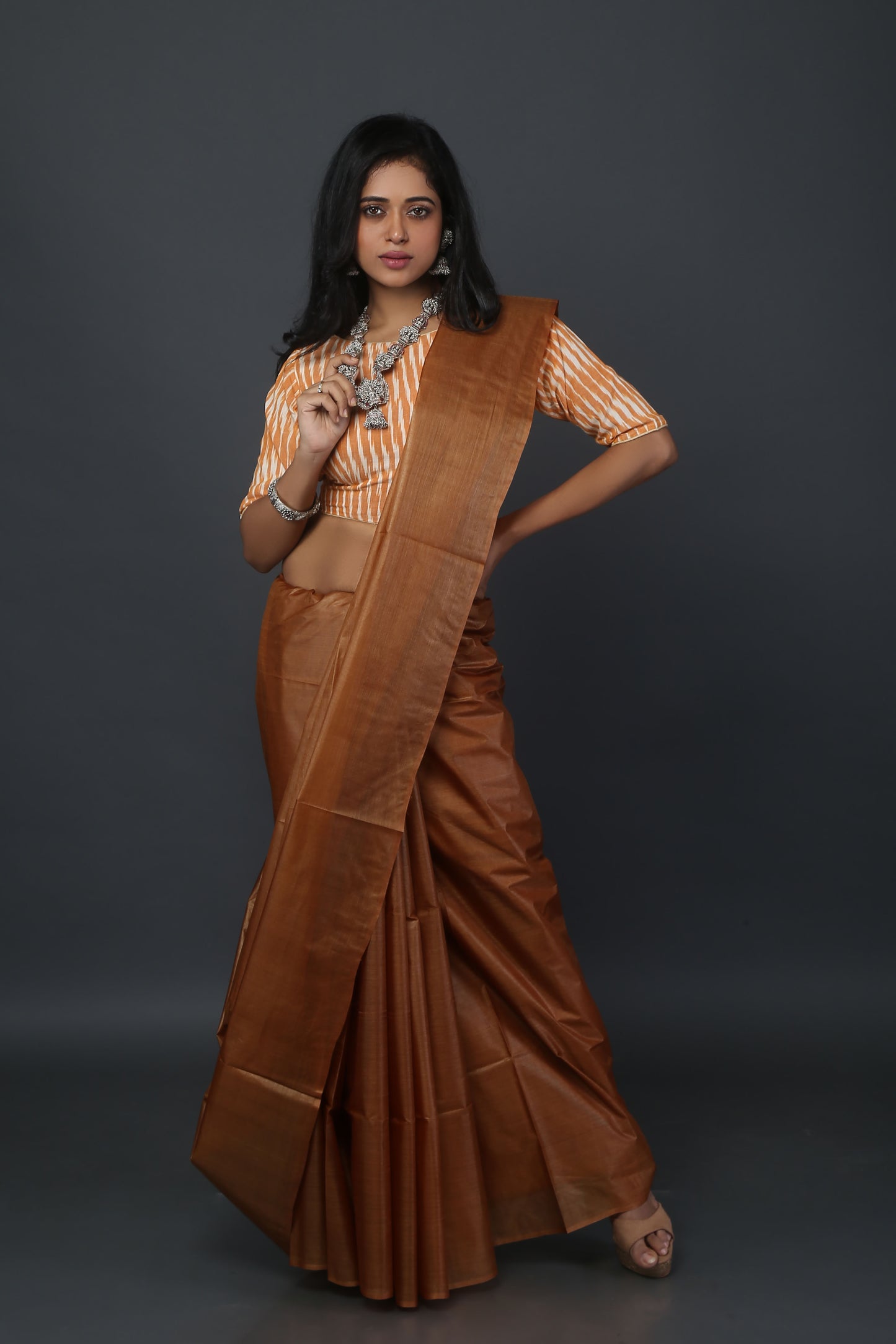 Earthy Brown Tussar Saree