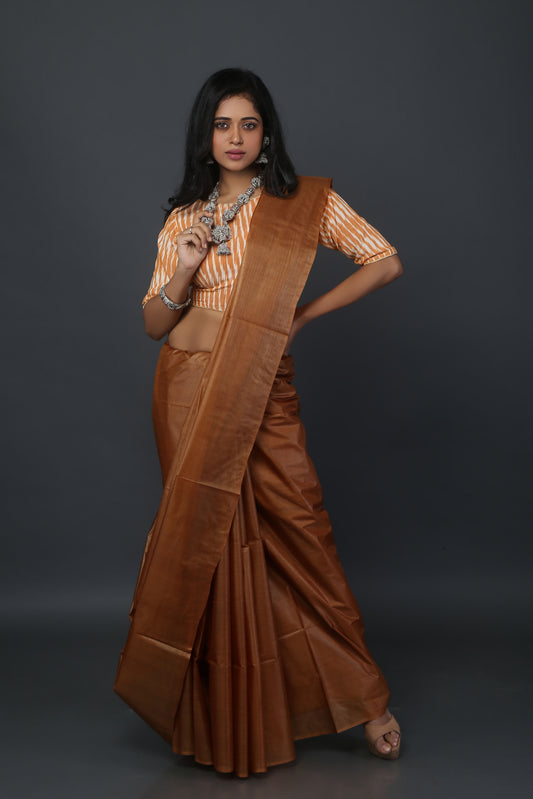 Earthy Brown Tussar Saree