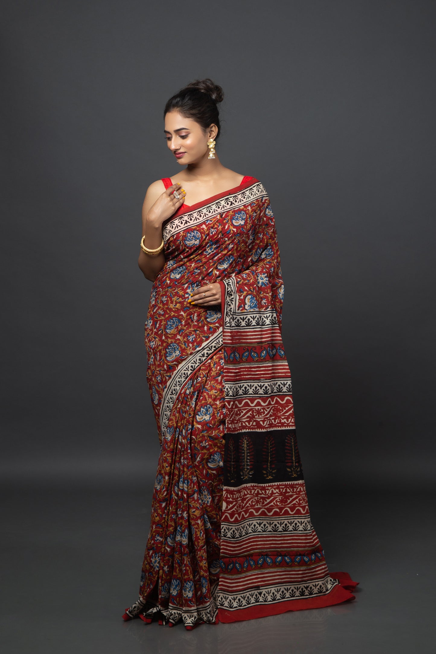 Earthy Florid Jaipuri Cotton Saree