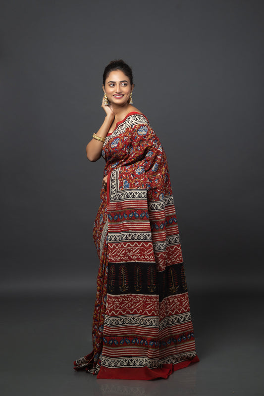 Earthy Florid Jaipuri Cotton Saree