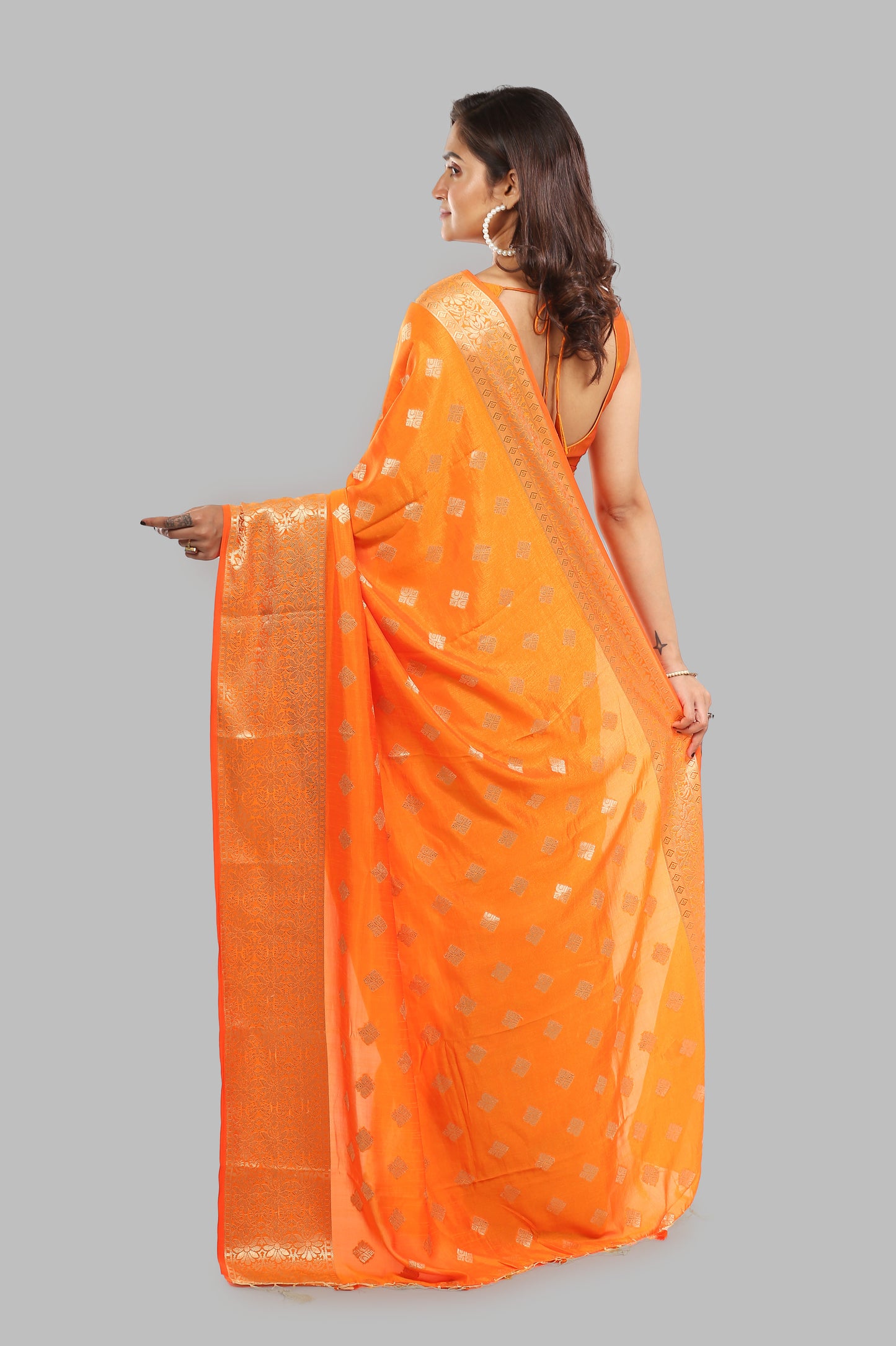 Enchanting Apricot Dupian Silk Saree