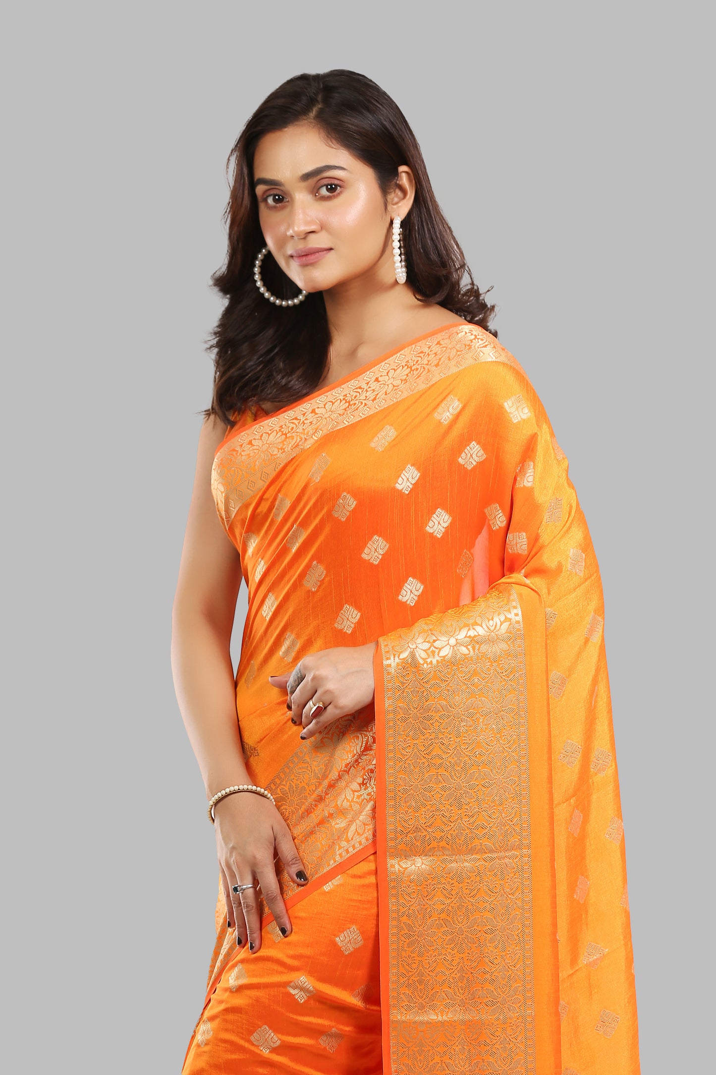 Enchanting Apricot Dupian Silk Saree