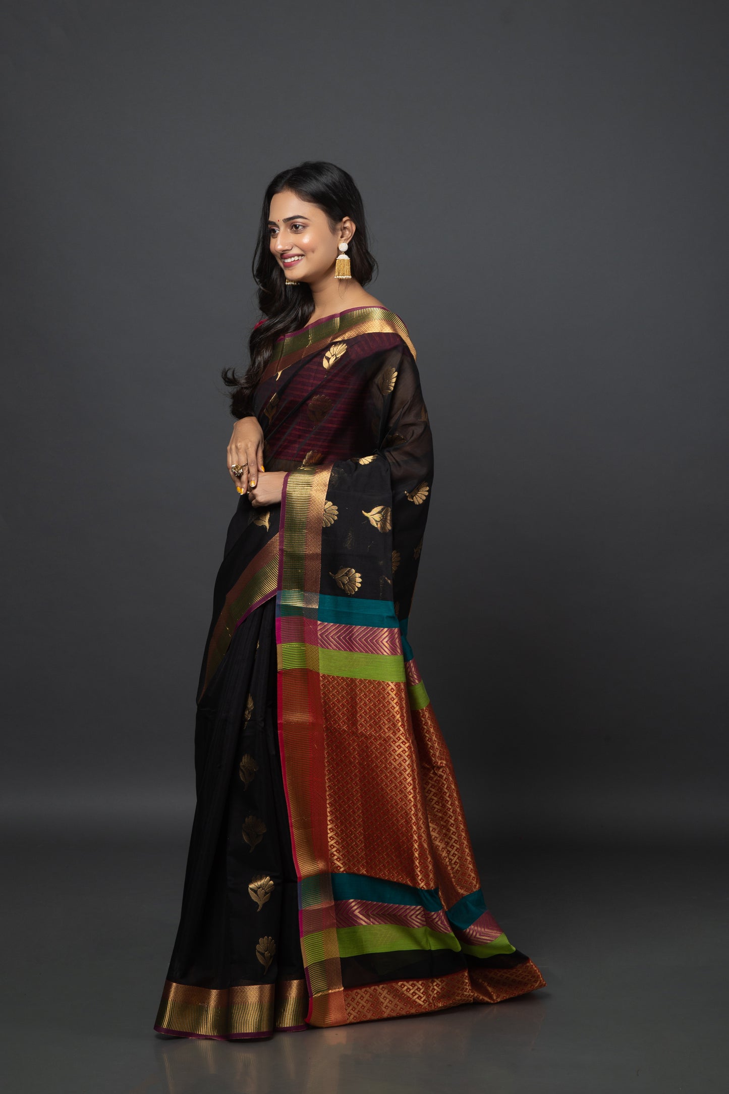 Exquisite Charcoal Madurai Cotton Saree