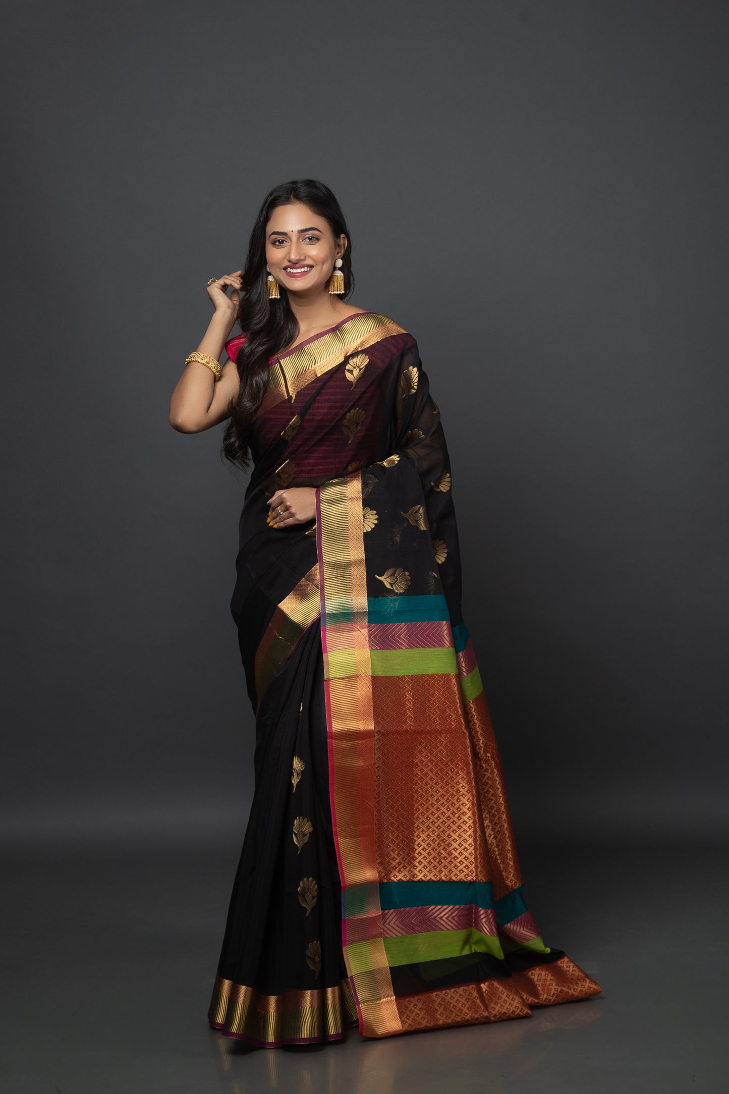 Exquisite Charcoal Madurai Cotton Saree