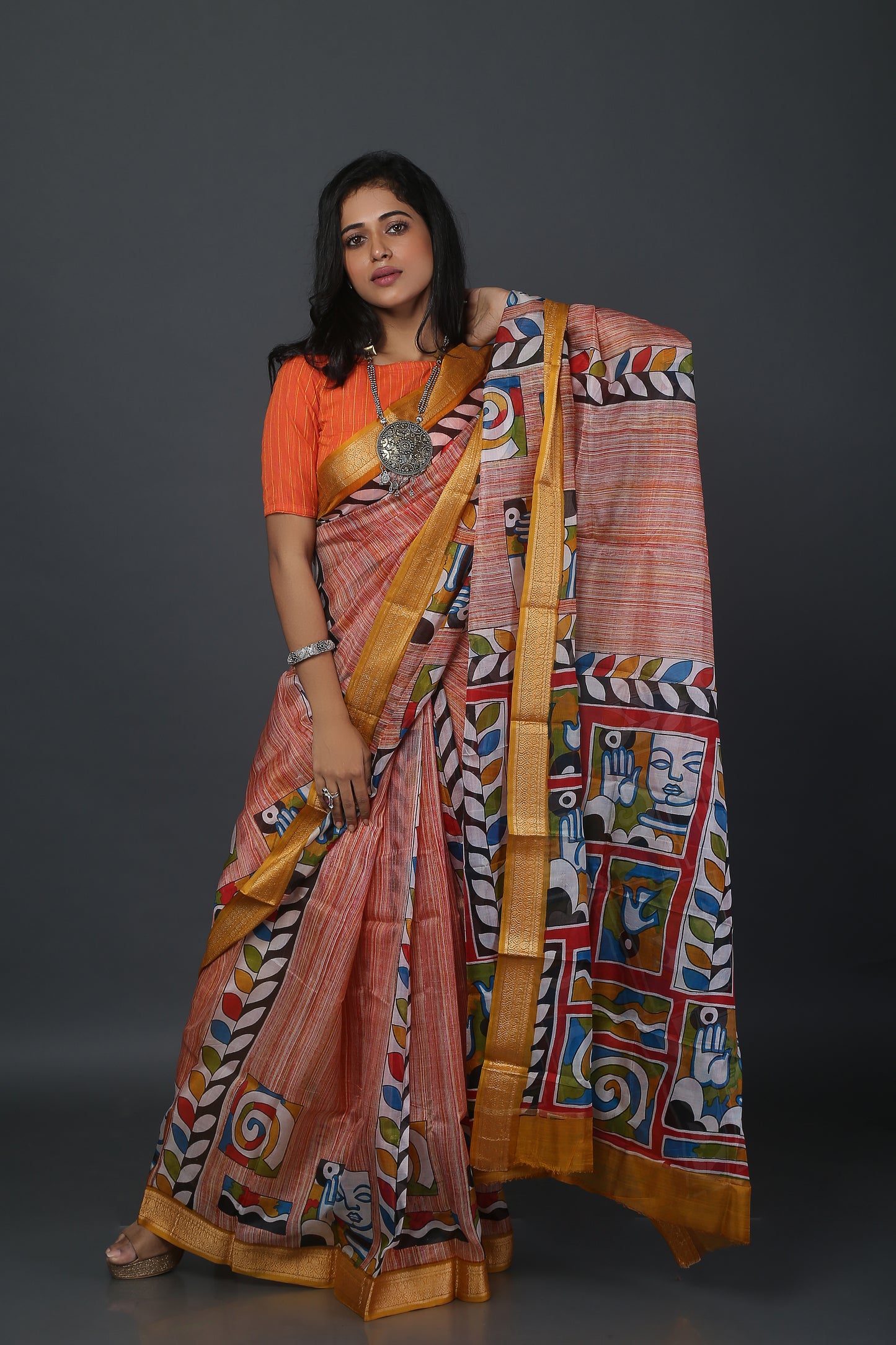 Floral Orchid Tussar Saree