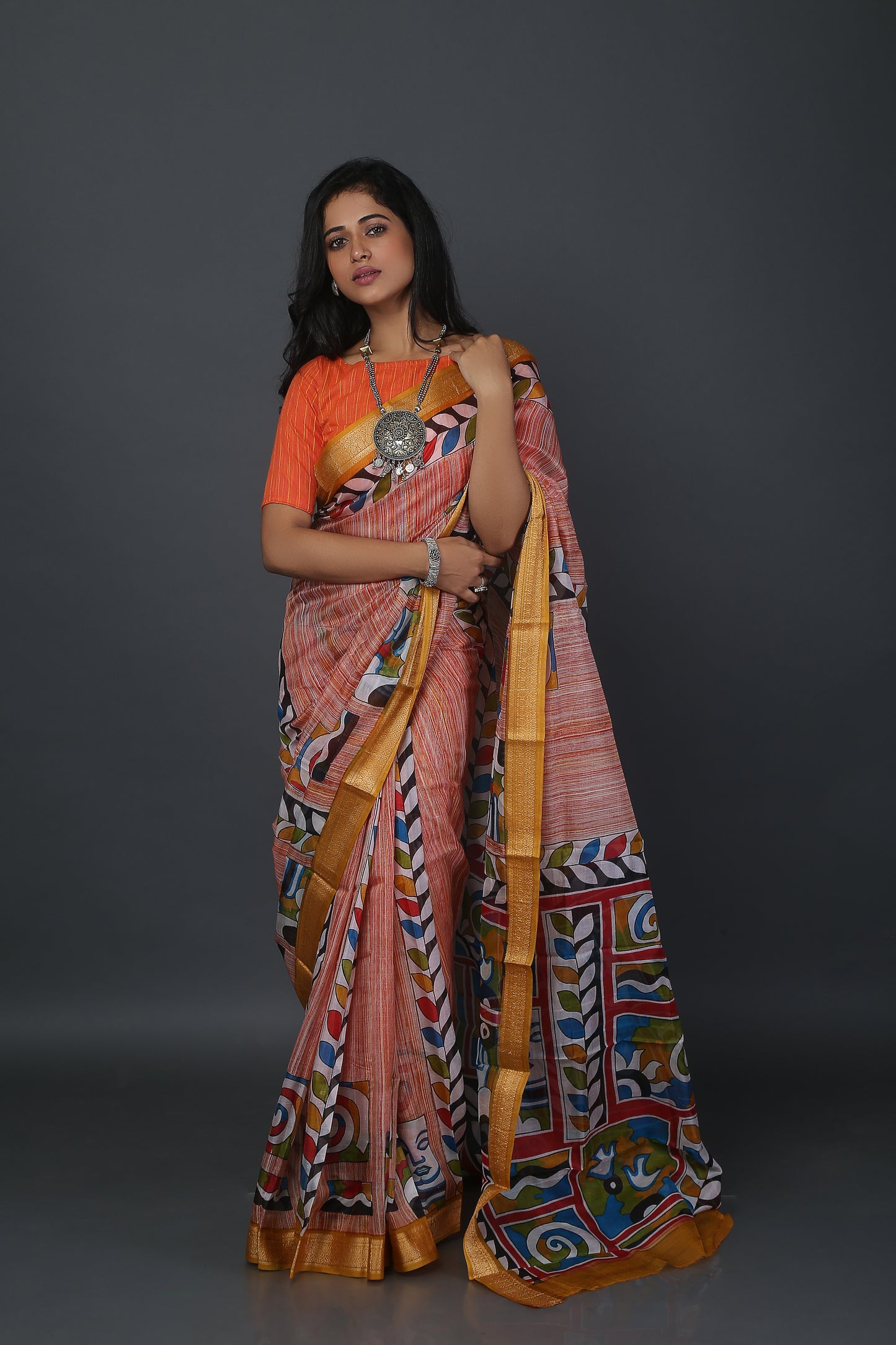 Floral Orchid Tussar Saree