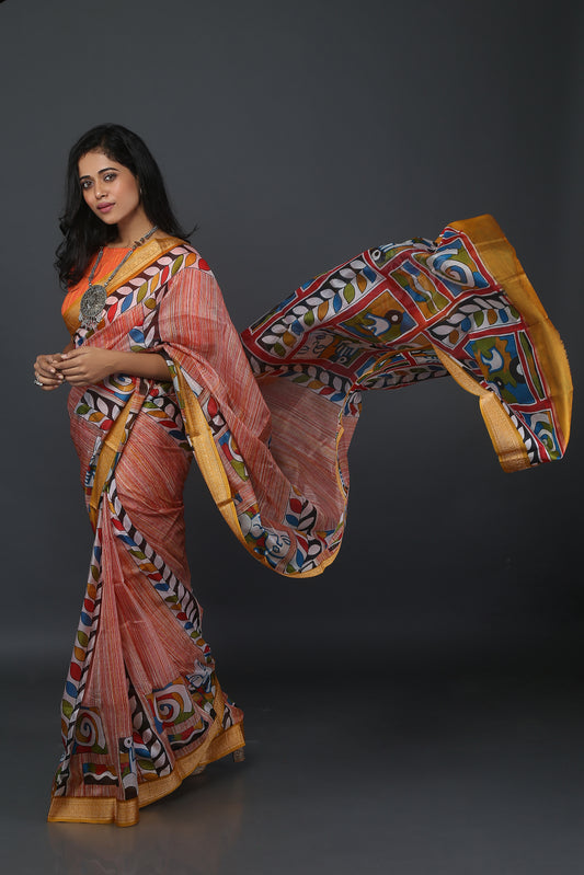 Floral Orchid Tussar Saree