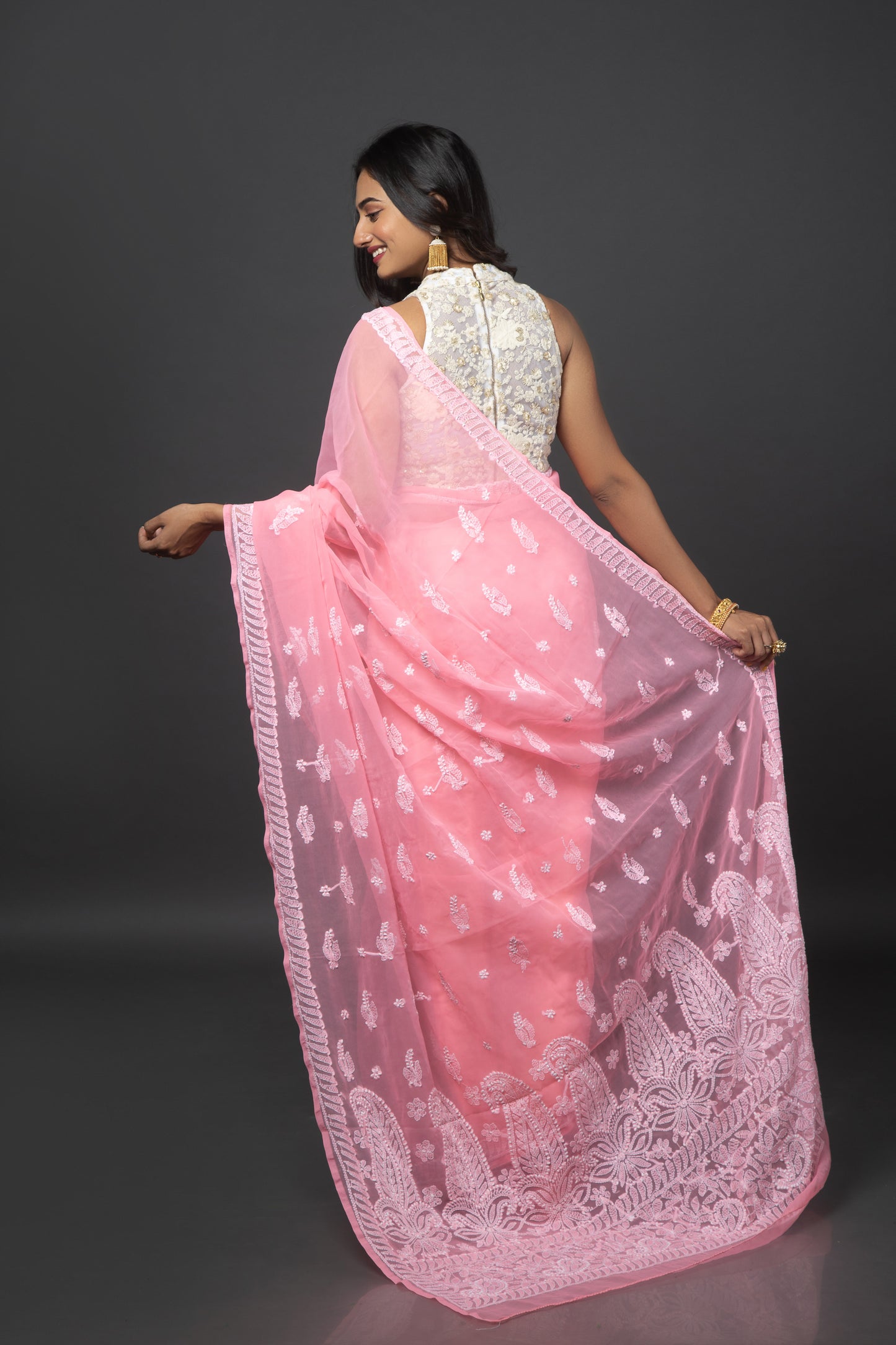 Frosty Dreams Chikankari Saree