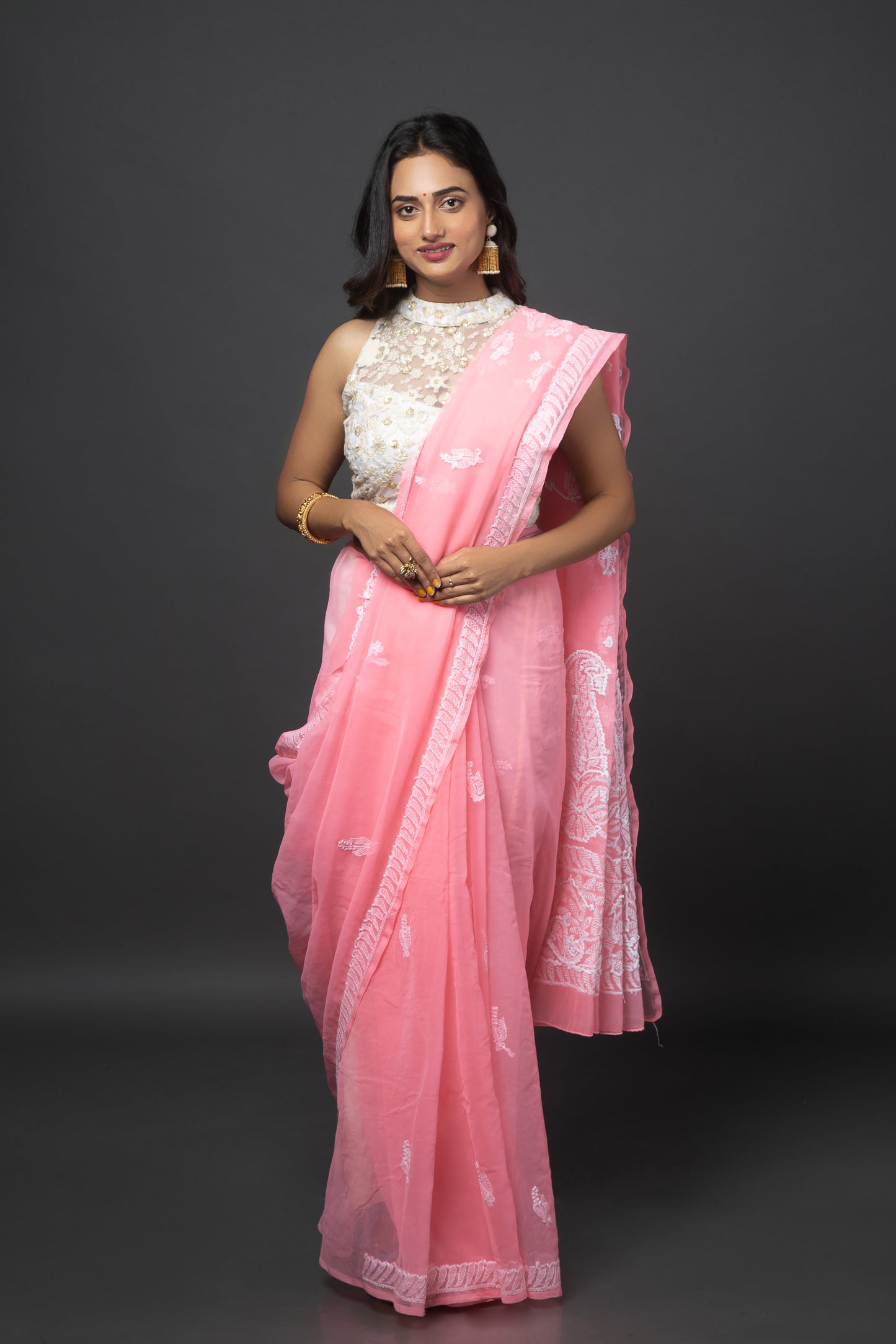 Frosty Dreams Chikankari Saree