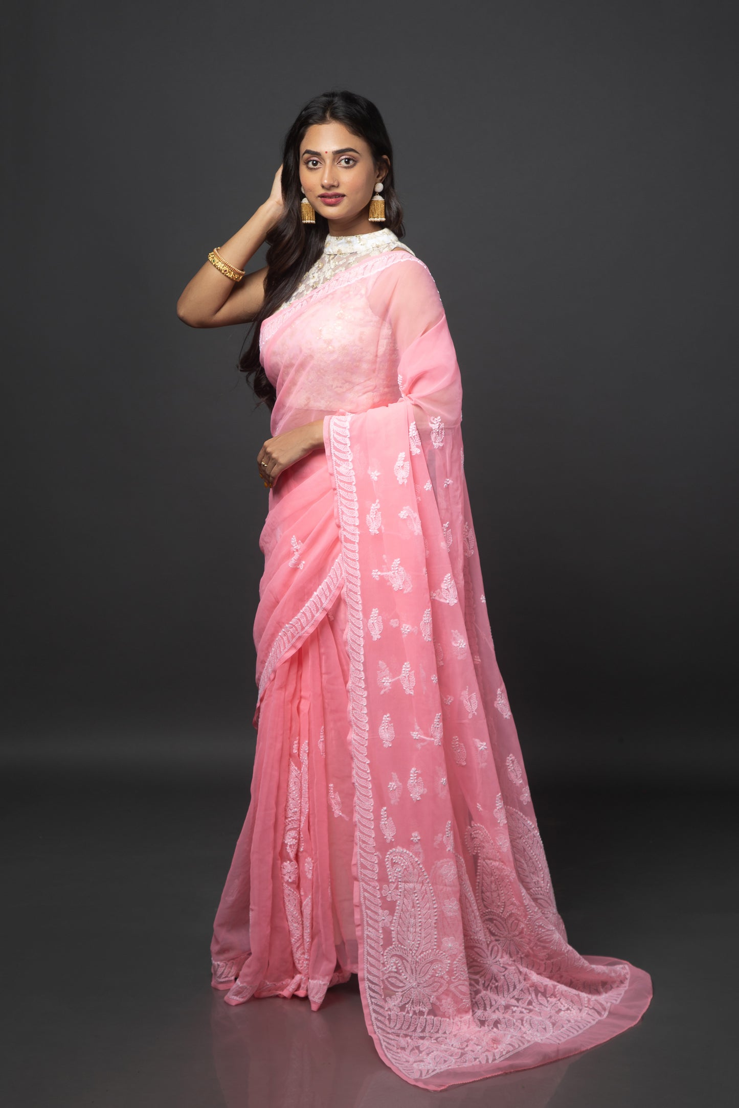 Frosty Dreams Chikankari Saree