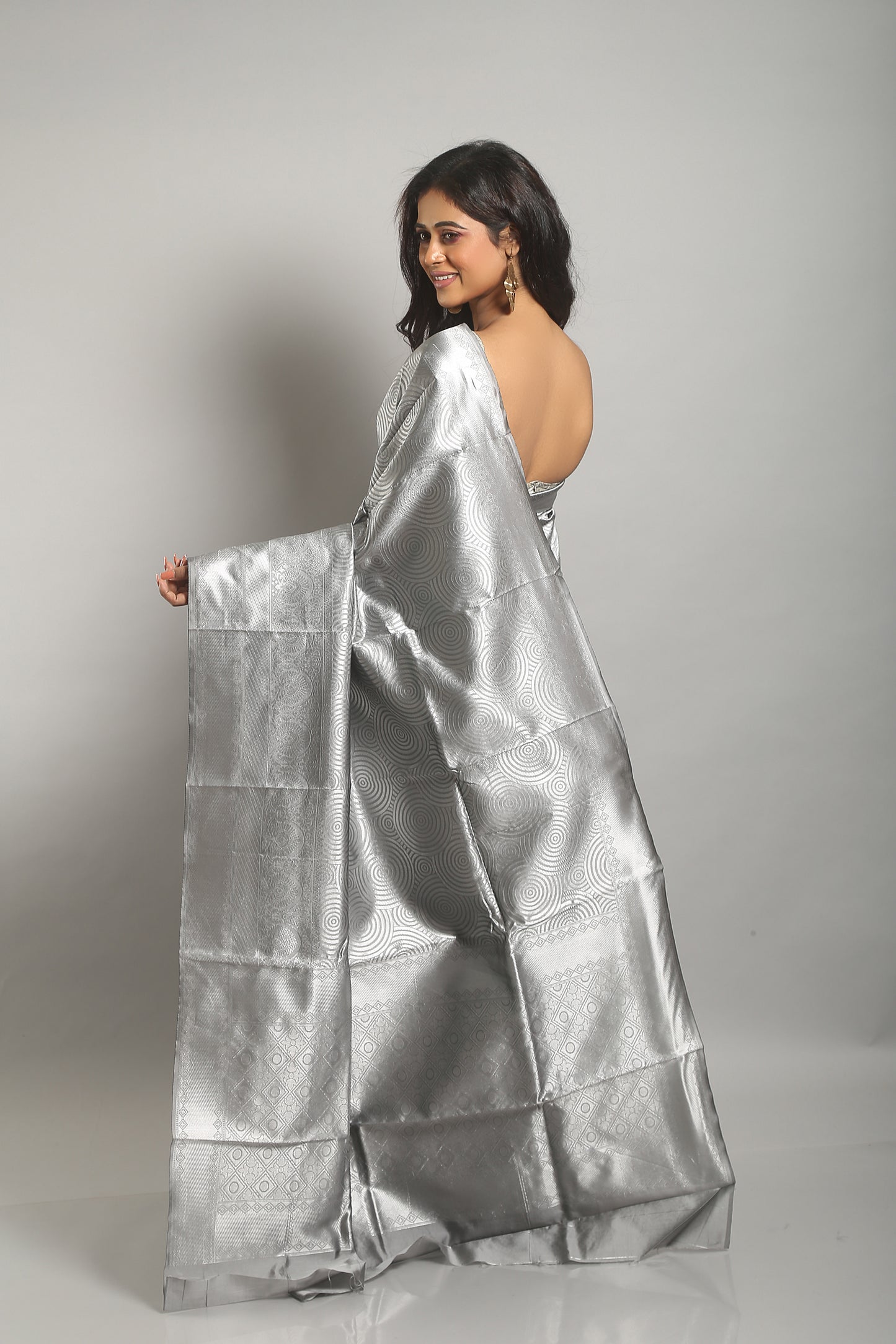 Glossy Grey Kanjeevaram Saree