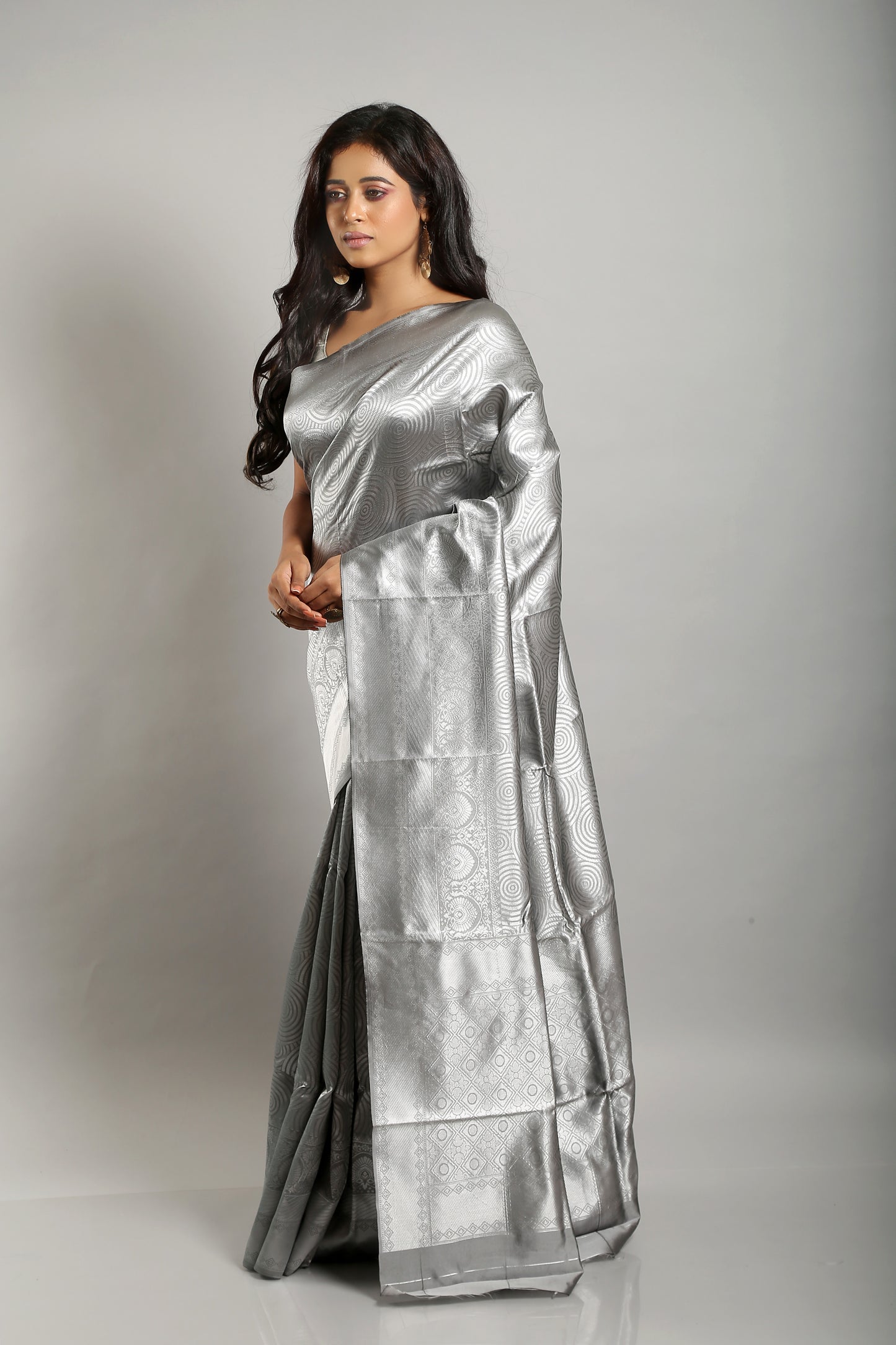 Glossy Grey Kanjeevaram Saree