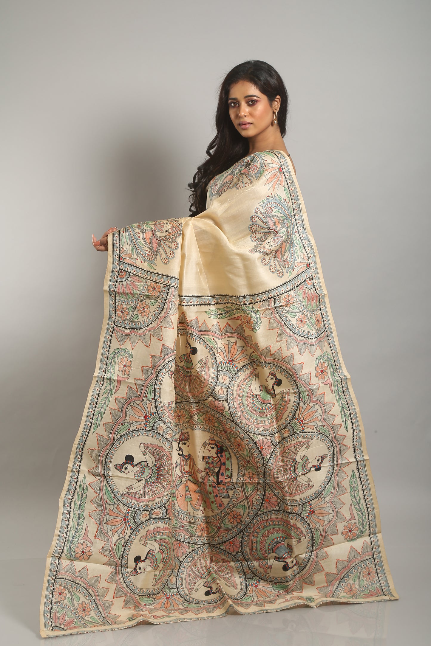 Graceful Madhubani Painted Silk Saree
