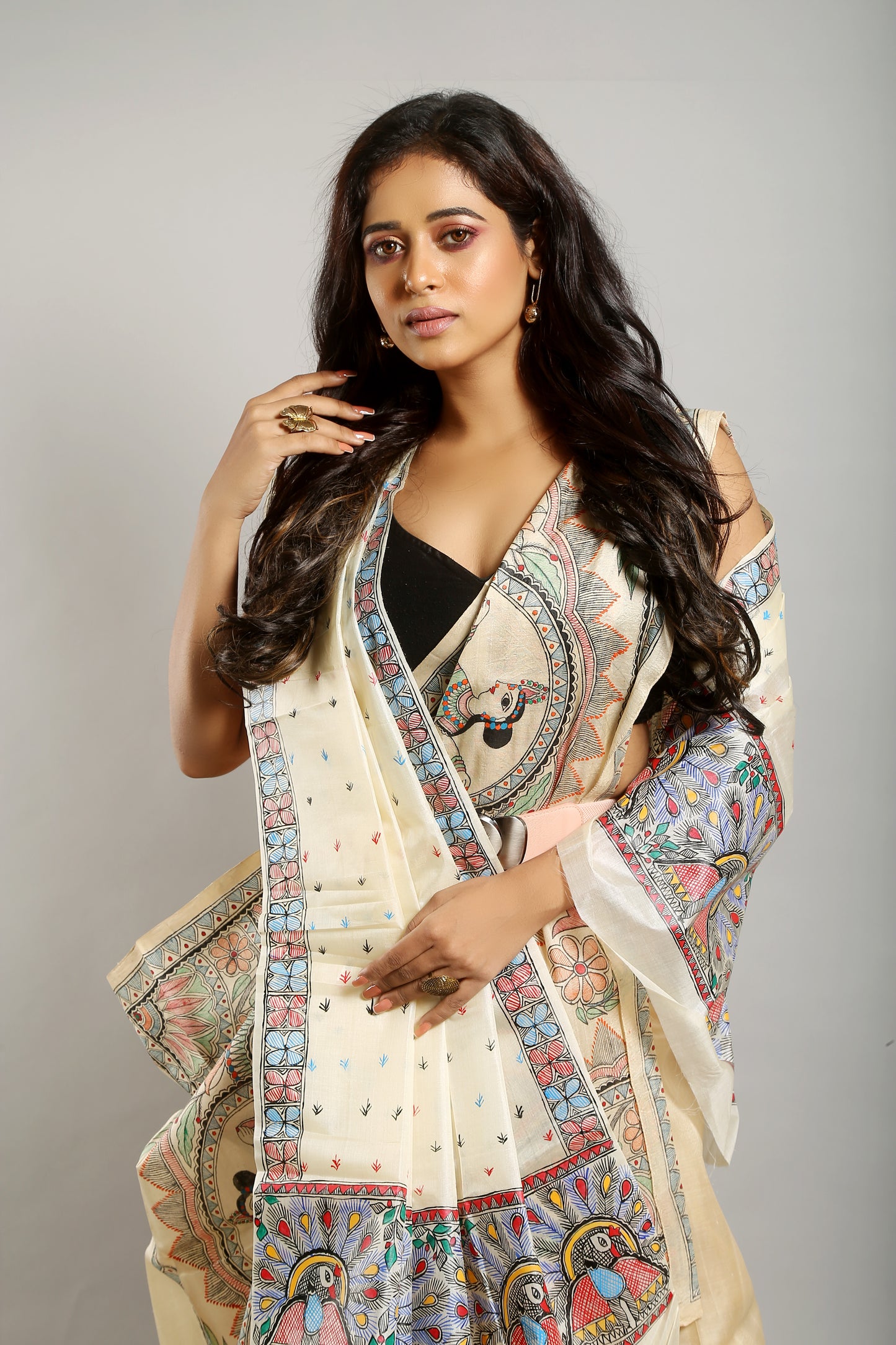 Graceful Madhubani Painted Silk Saree