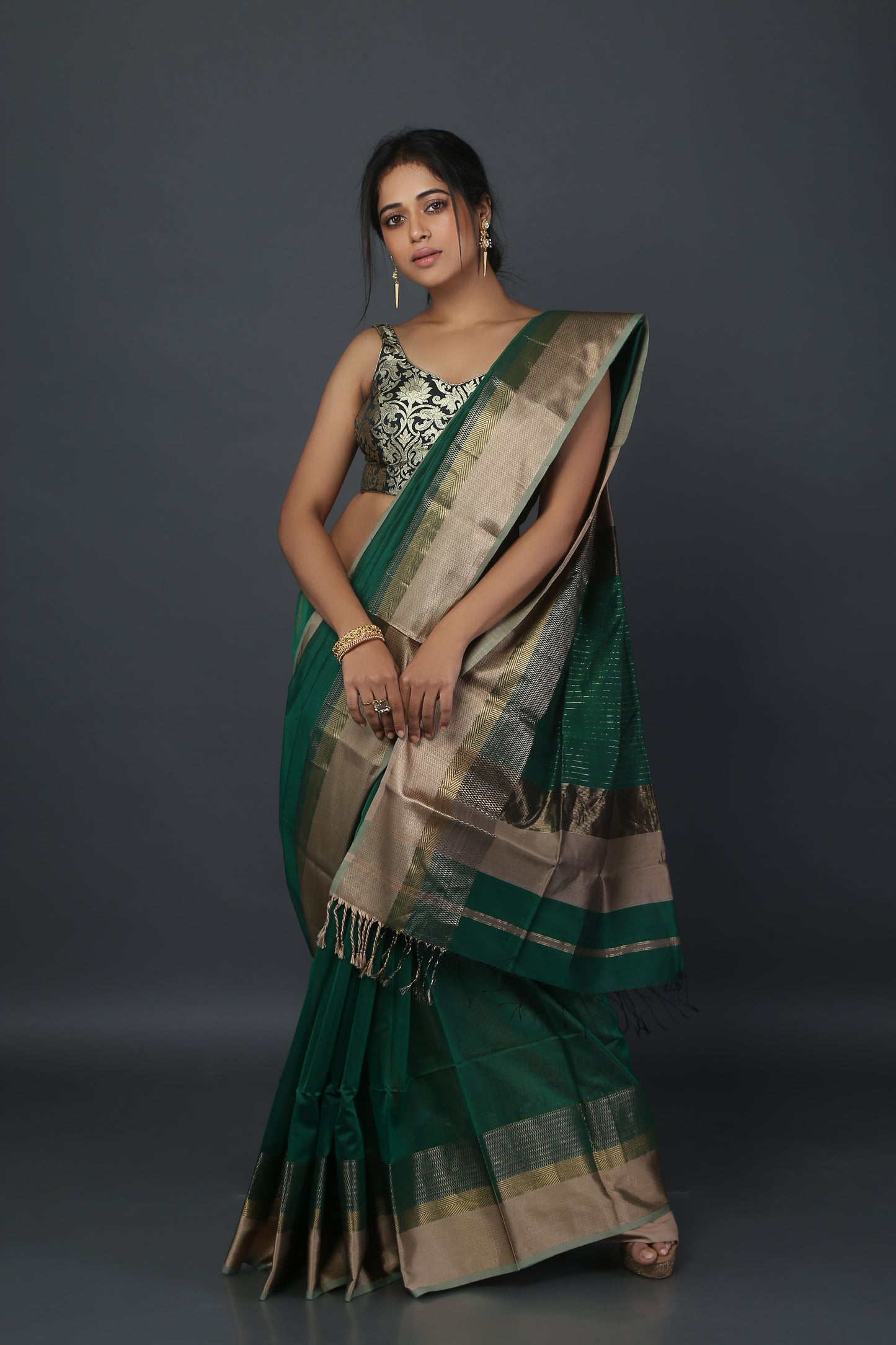 Green Sheen Maheshwari Saree