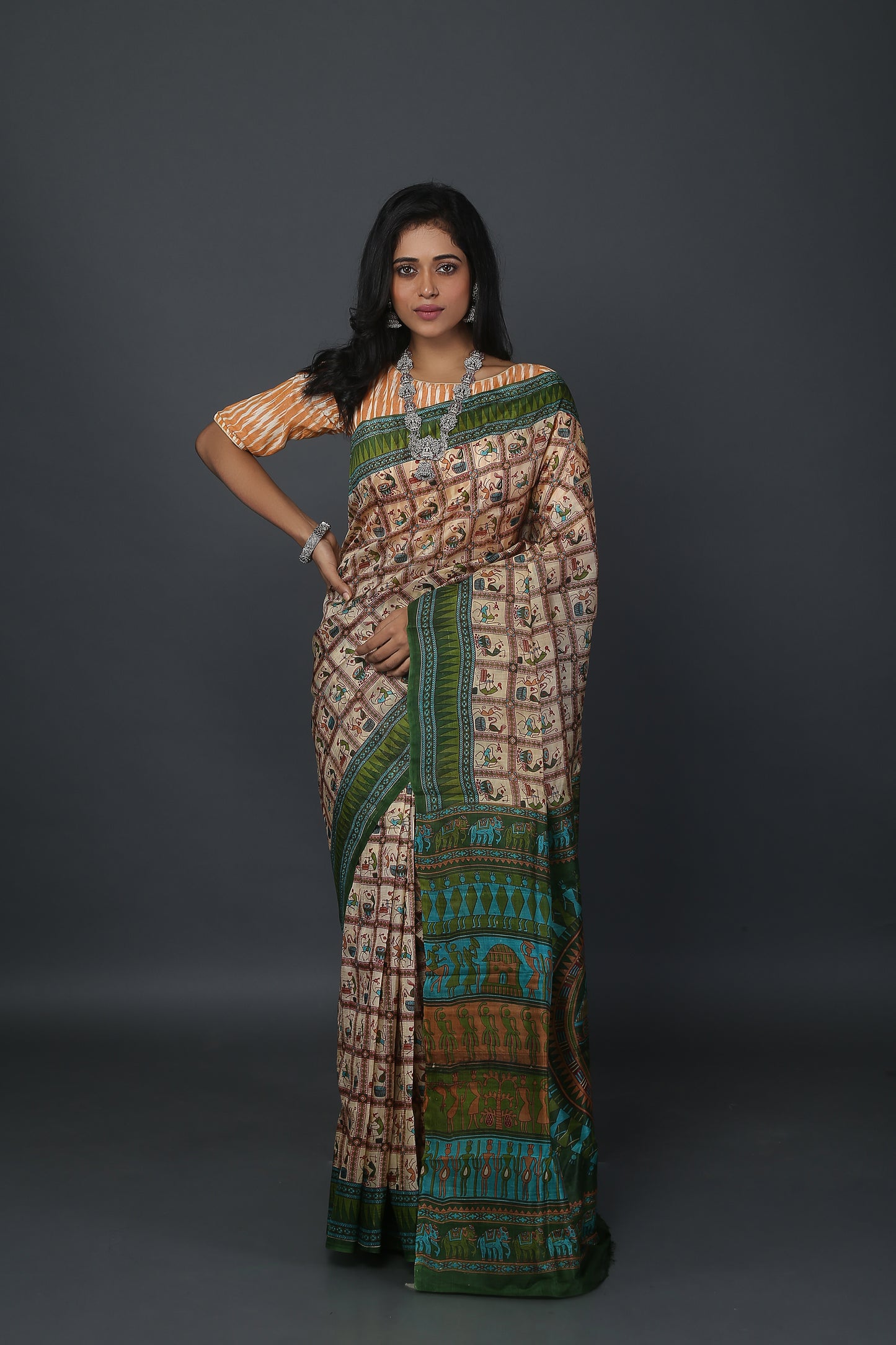 Indigo Affair Tribal Print Mulberry Silk Saree