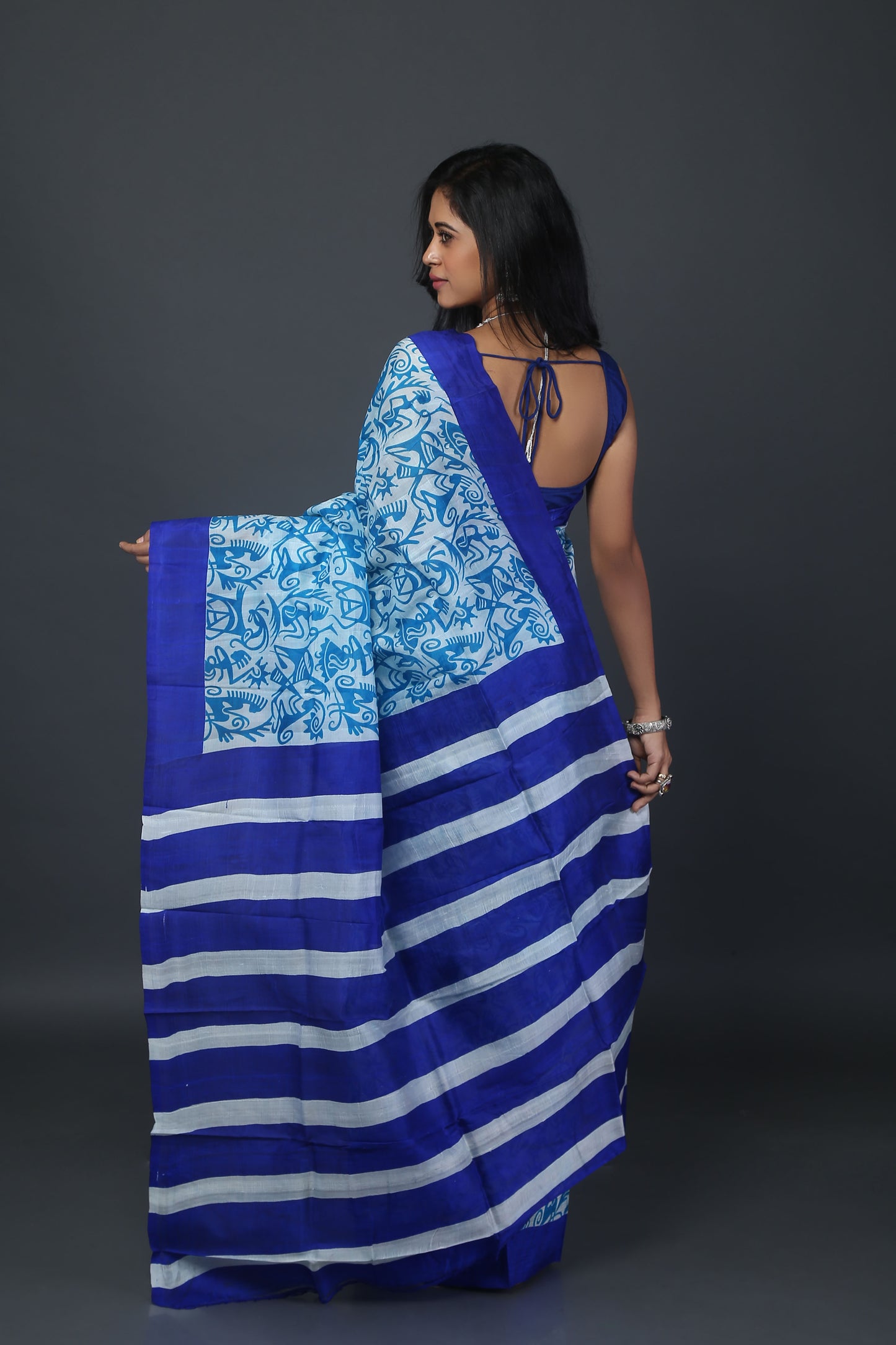 Indigo Affair Tribal Print Mulberry Silk Saree