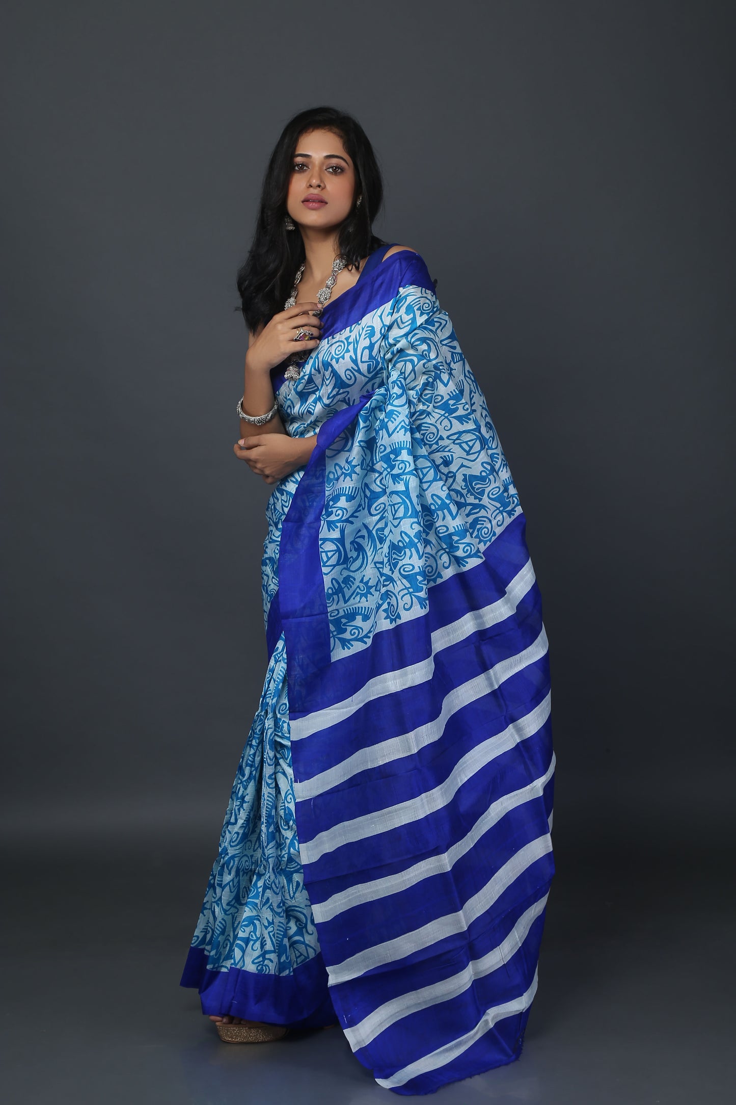 Indigo Affair Tribal Print Mulberry Silk Saree