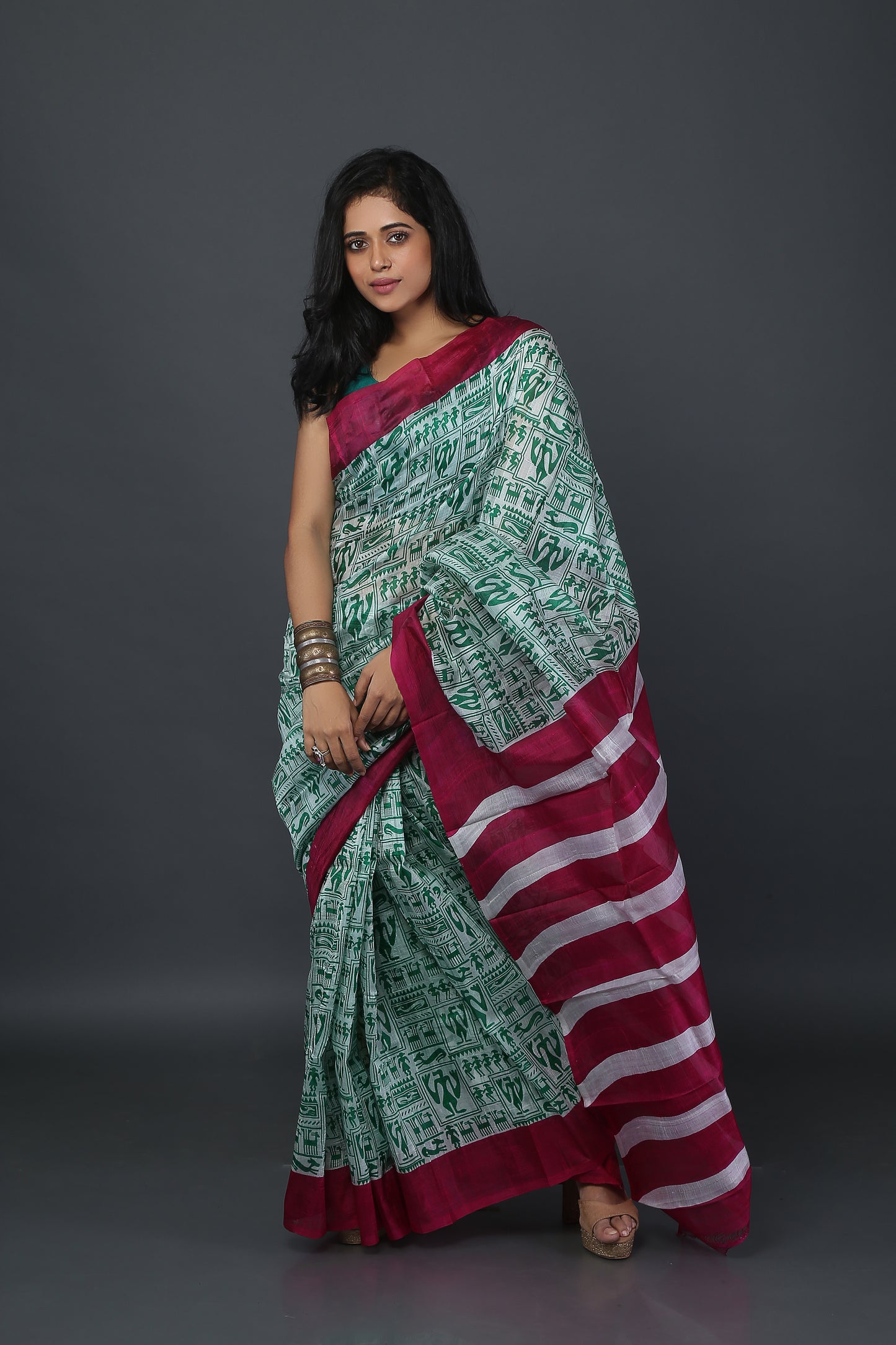 Indigo Affair Tribal Print Mulberry Silk Saree