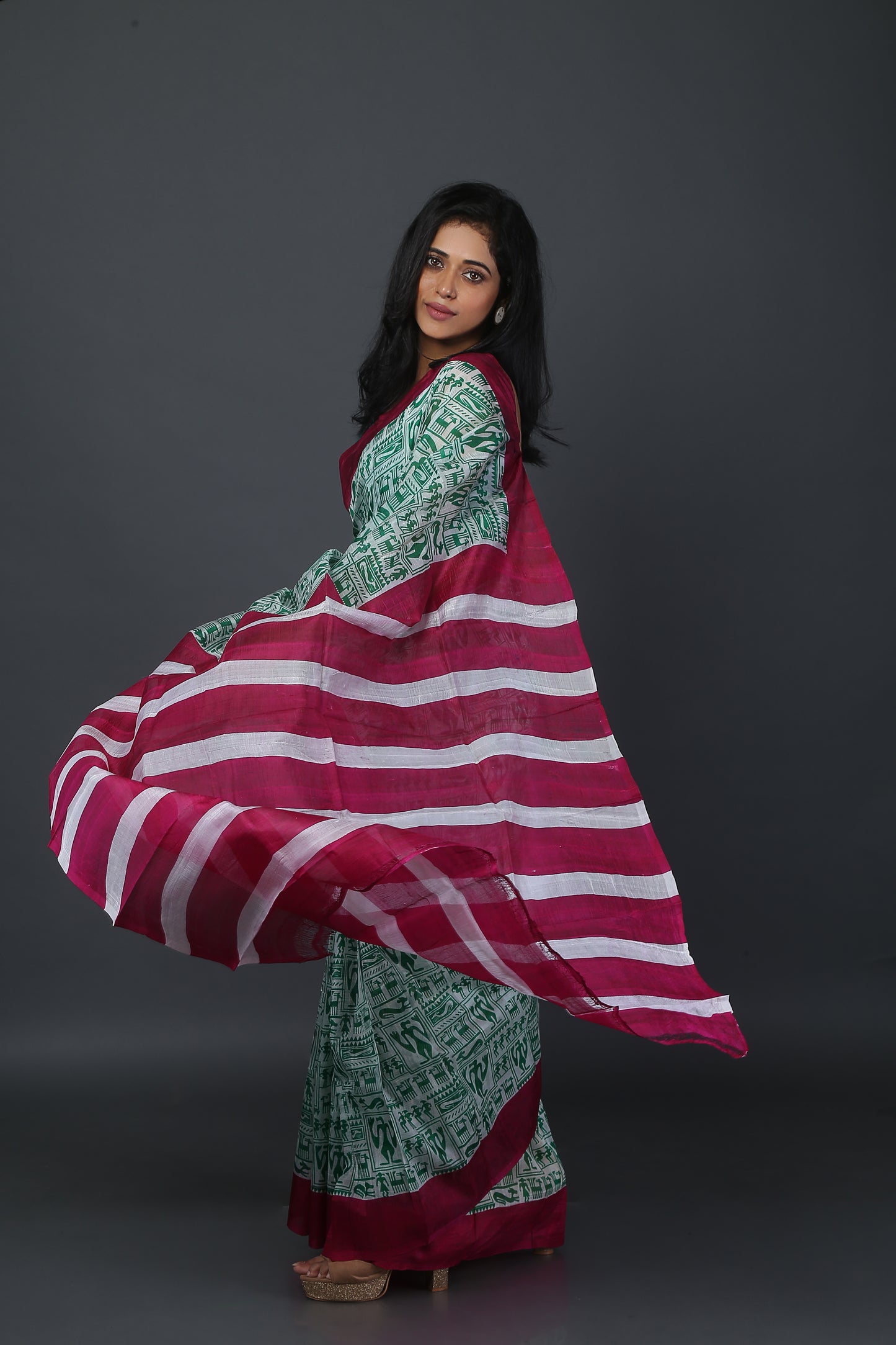 Indigo Affair Tribal Print Mulberry Silk Saree