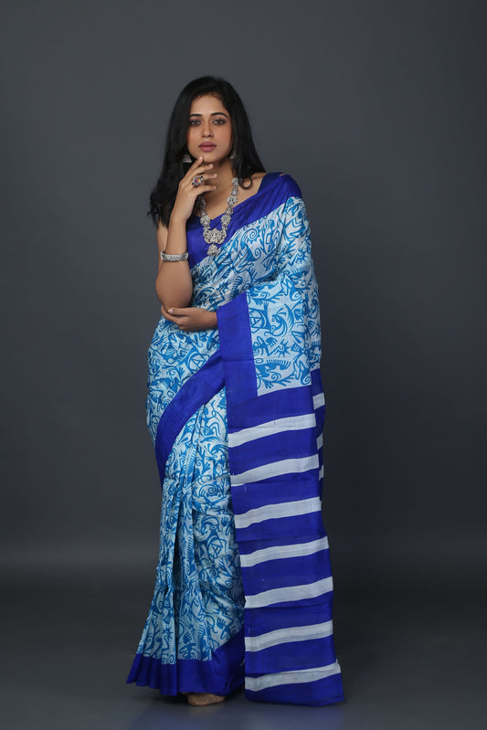 Indigo Affair Tribal Print Mulberry Silk Saree
