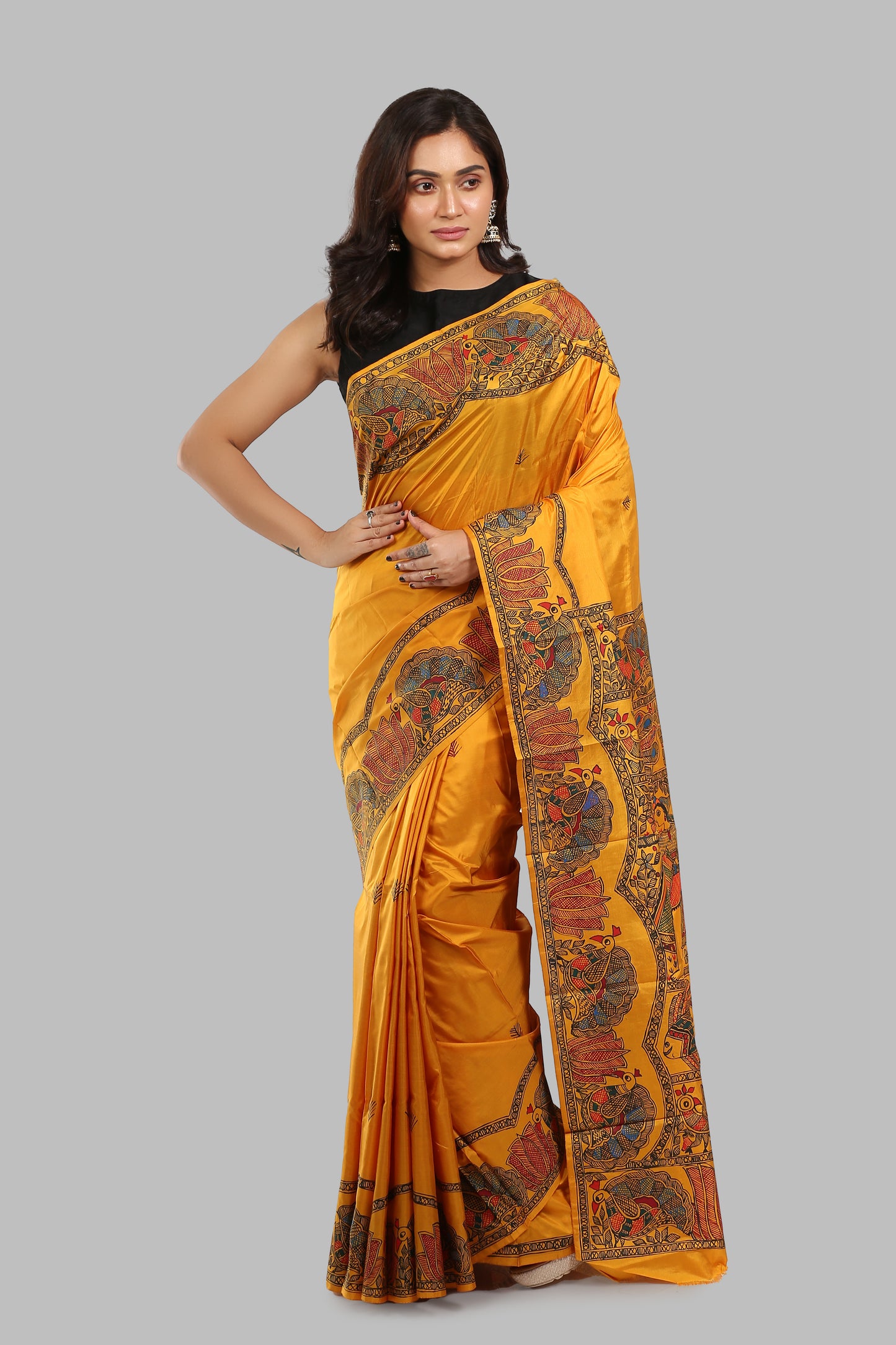 Longing Xanthous Madhubani Silk Saree