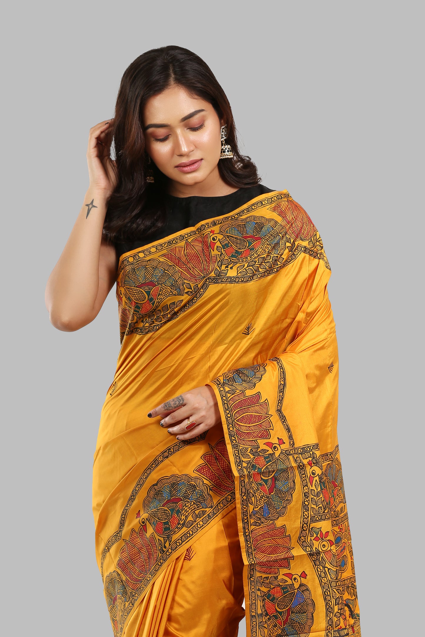 Longing Xanthous Madhubani Silk Saree