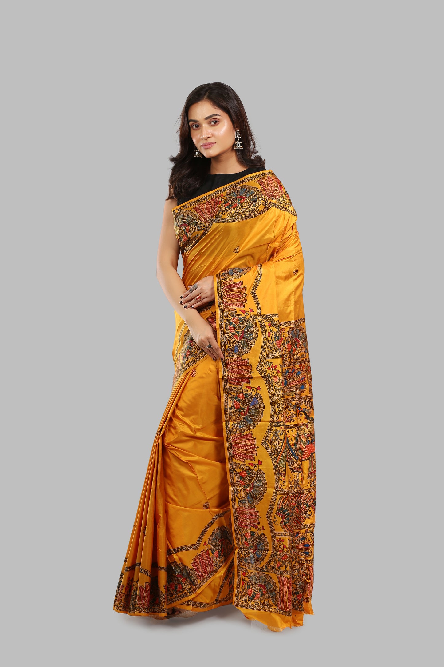 Longing Xanthous Madhubani Silk Saree