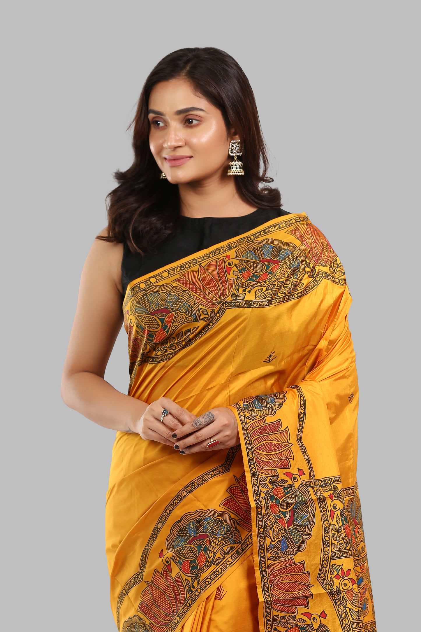 Longing Xanthous Madhubani Silk Saree