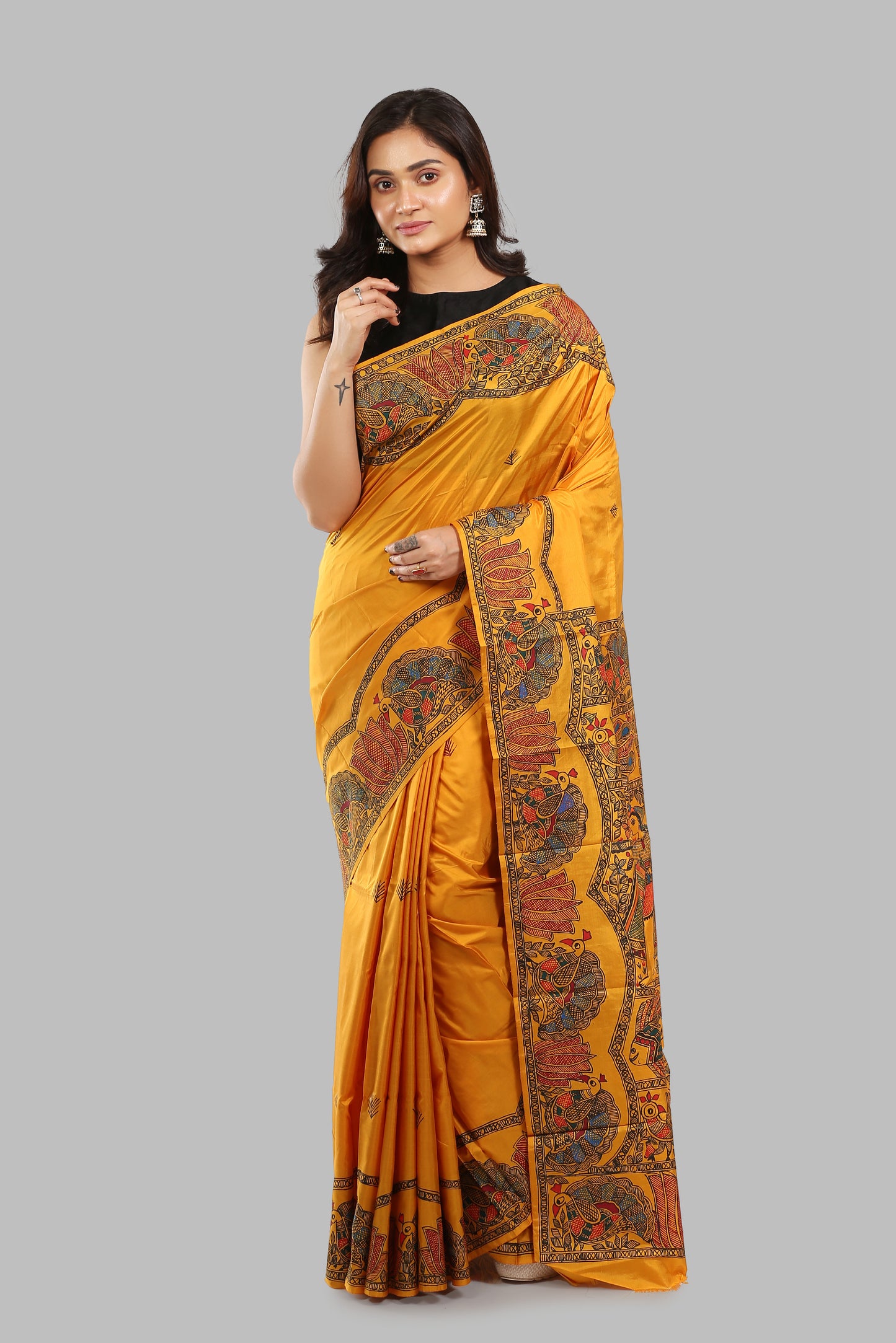 Longing Xanthous Madhubani Silk Saree