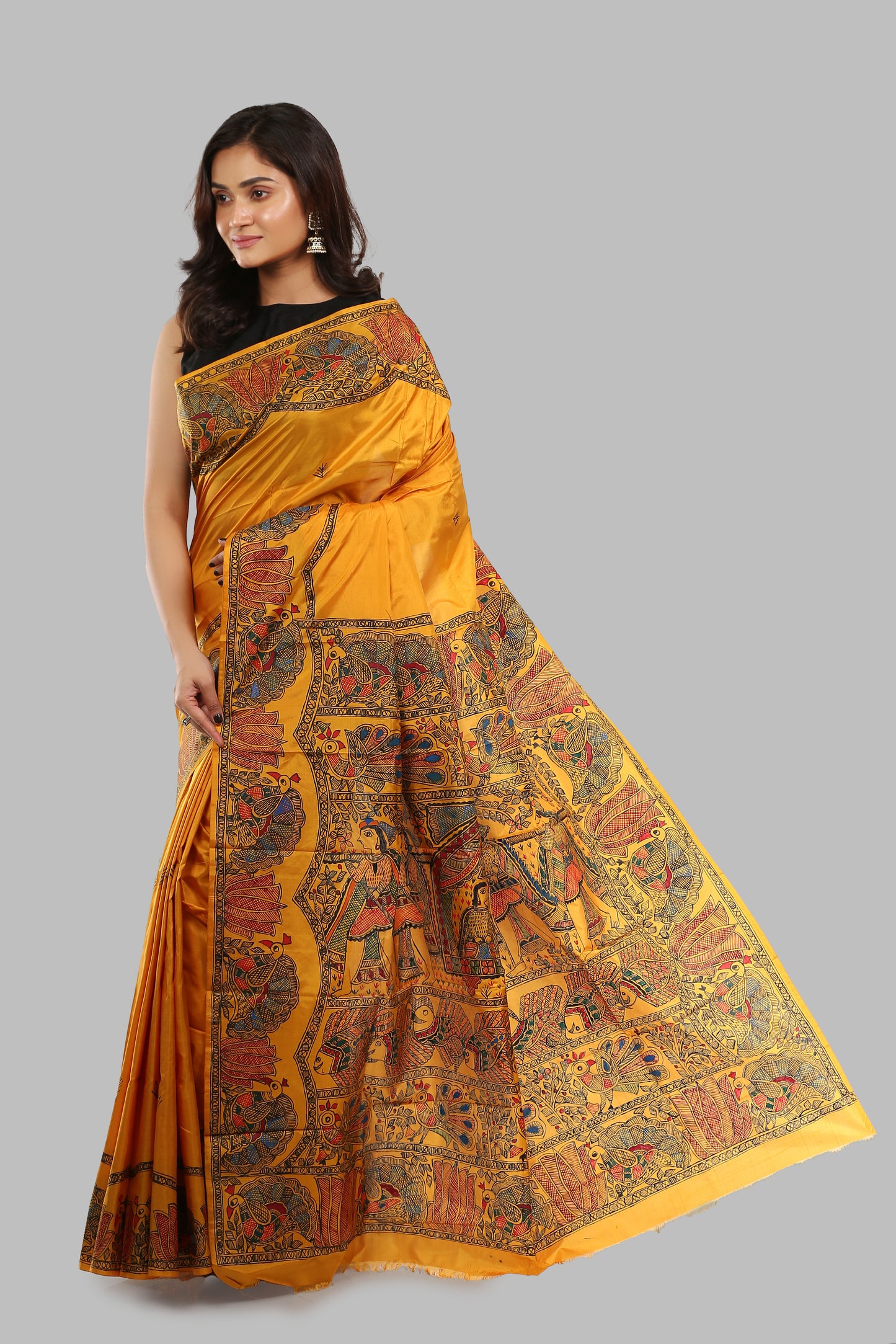Longing Xanthous Madhubani Silk Saree