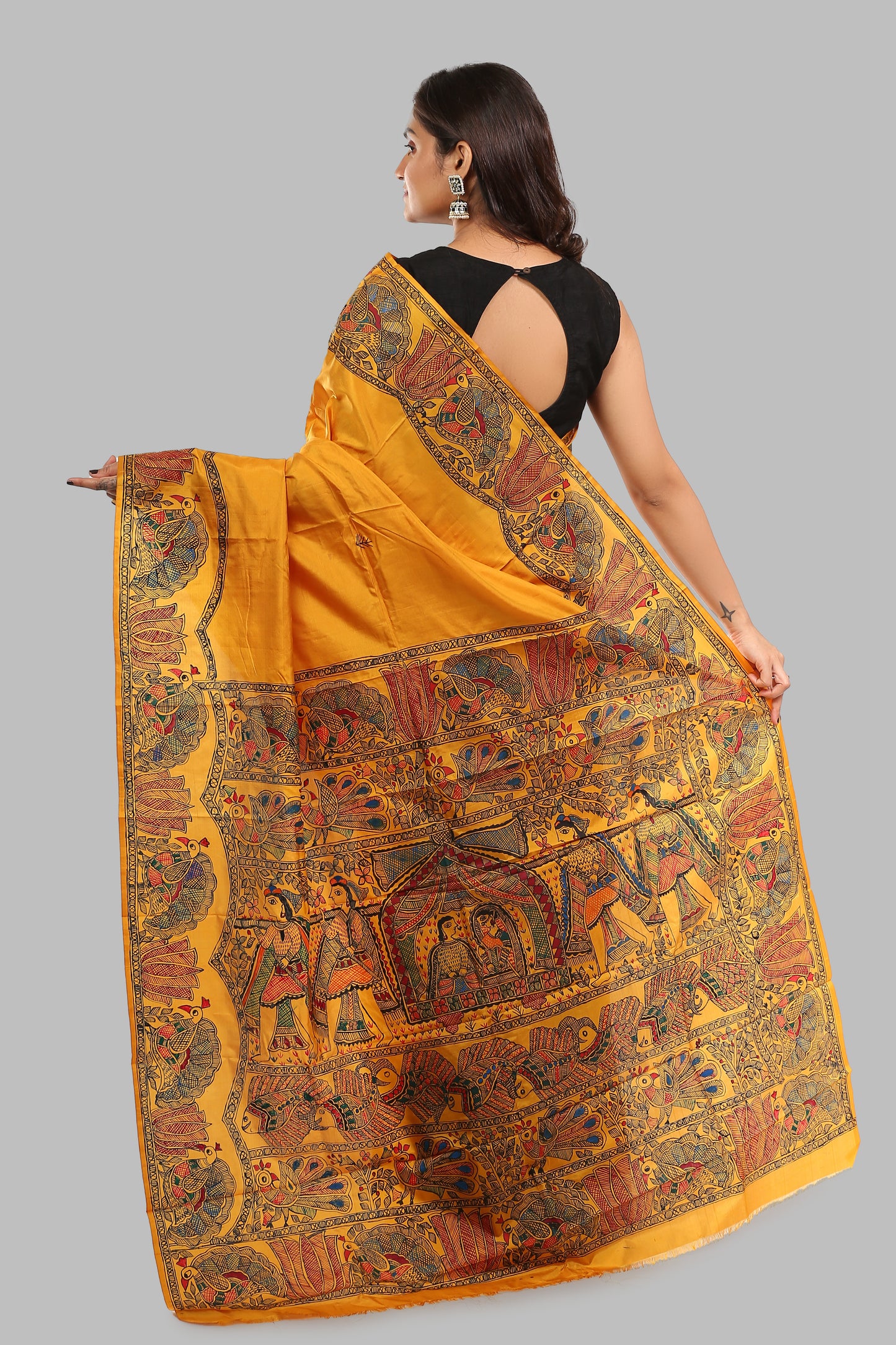 Longing Xanthous Madhubani Silk Saree