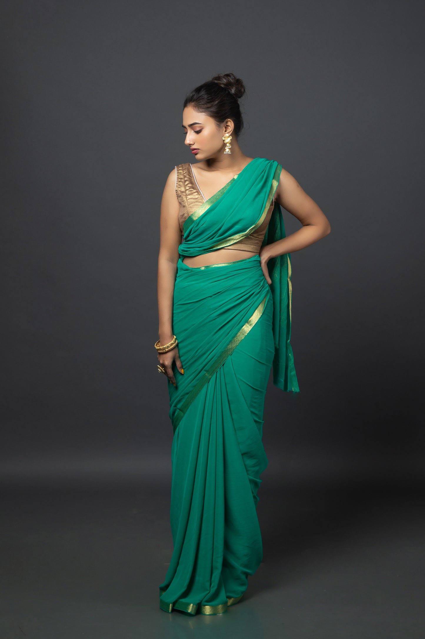 Mature Green Chiffon Saree