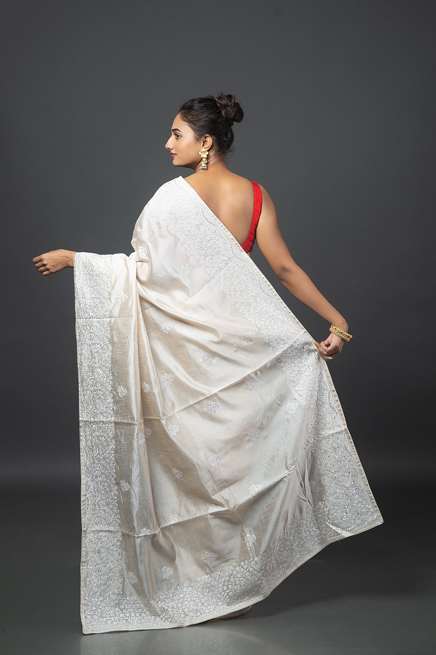 Moon-lit Mushroom Tussar Silk Saree