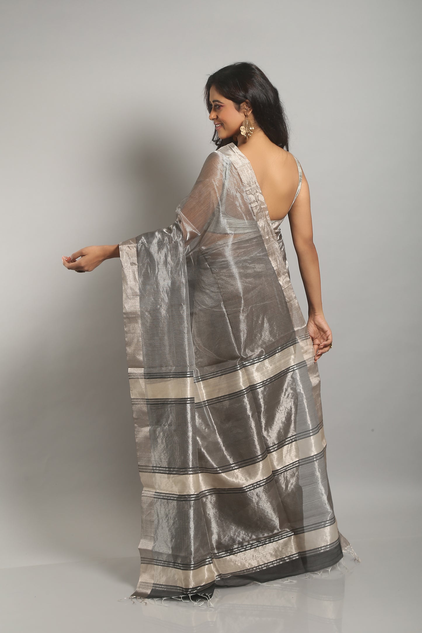 Neutral Silvery Tissue Saree