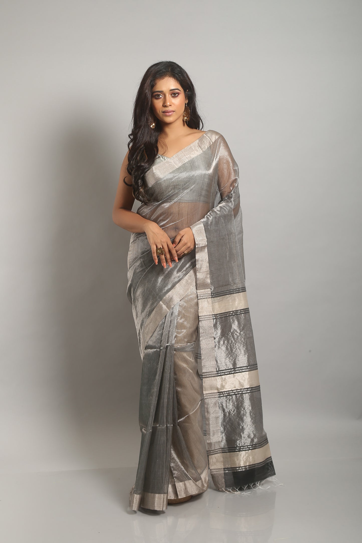 Neutral Silvery Tissue Saree