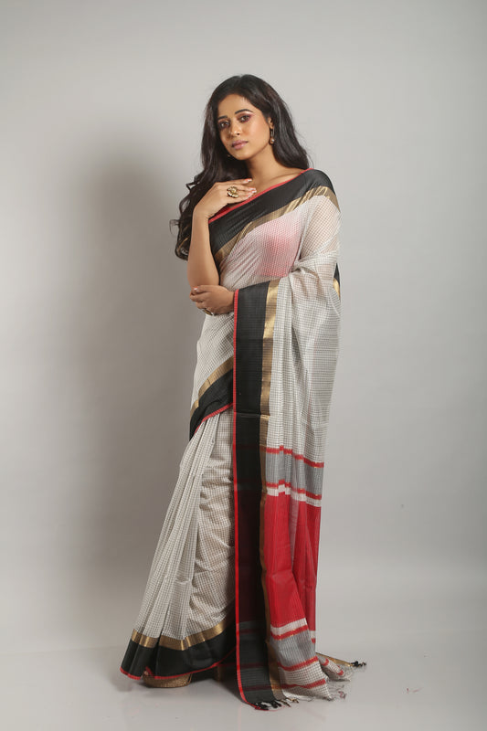 Pasty Chequered Tissue Saree