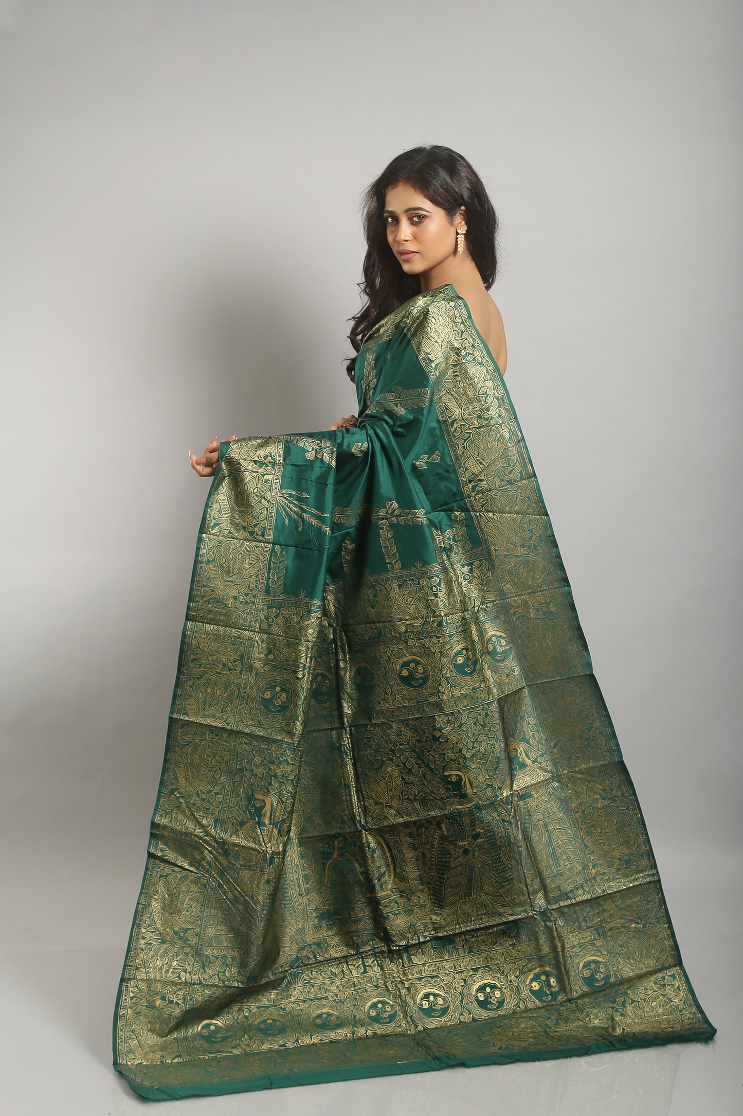 Pine Green Madhubani Silk Saree