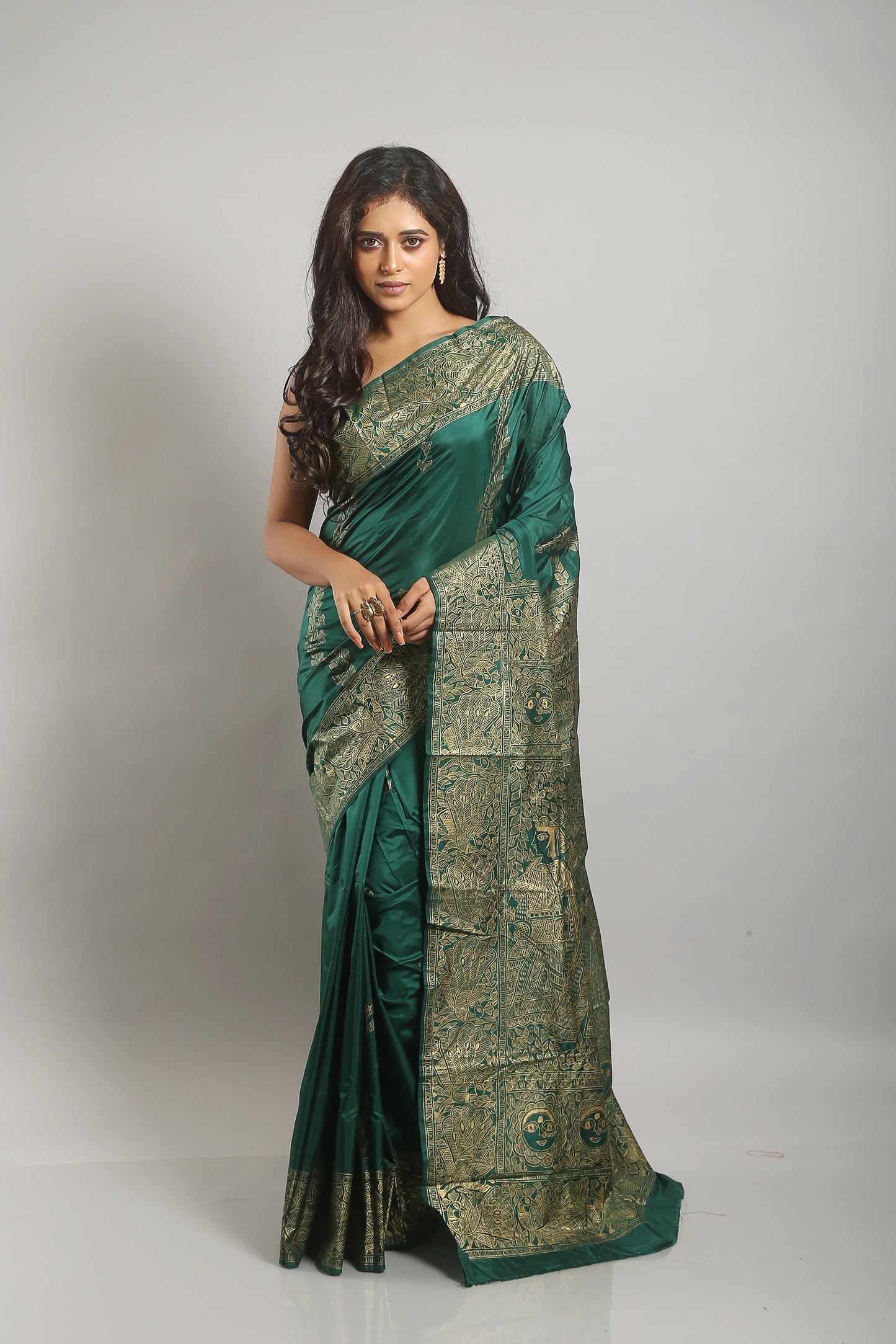 Pine Green Madhubani Silk Saree